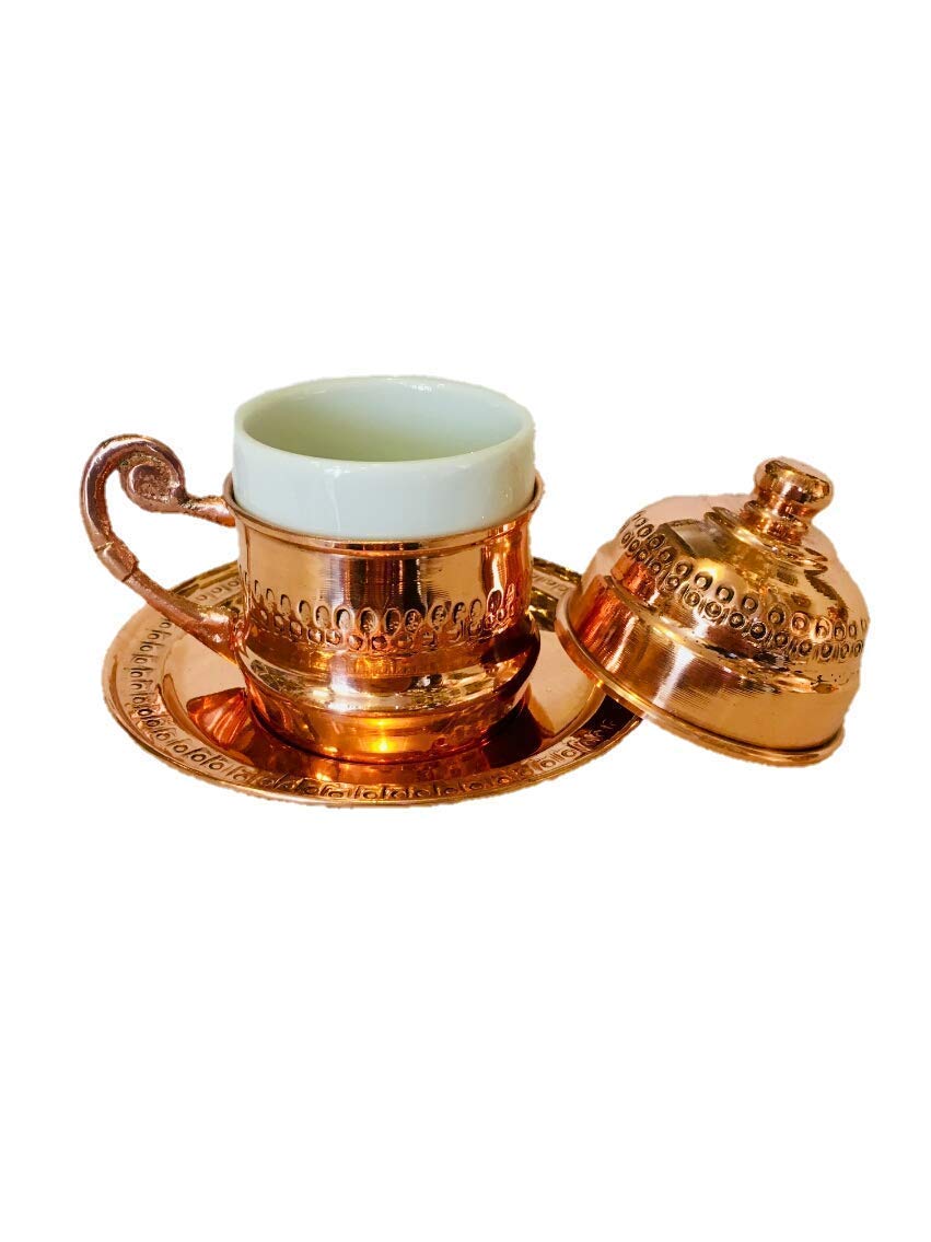 Turkish Copper Coffee Set for 6, Greek Arabic Coffee Serving Set, Pure Copper Copper Cups.