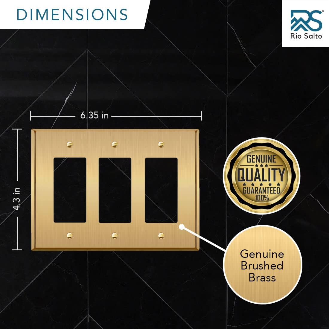 Placa de pared de metal dorado triple para interruptor de luz o cubierta de enchufe, placa de pared resistente a la corrosión para receptáculo,