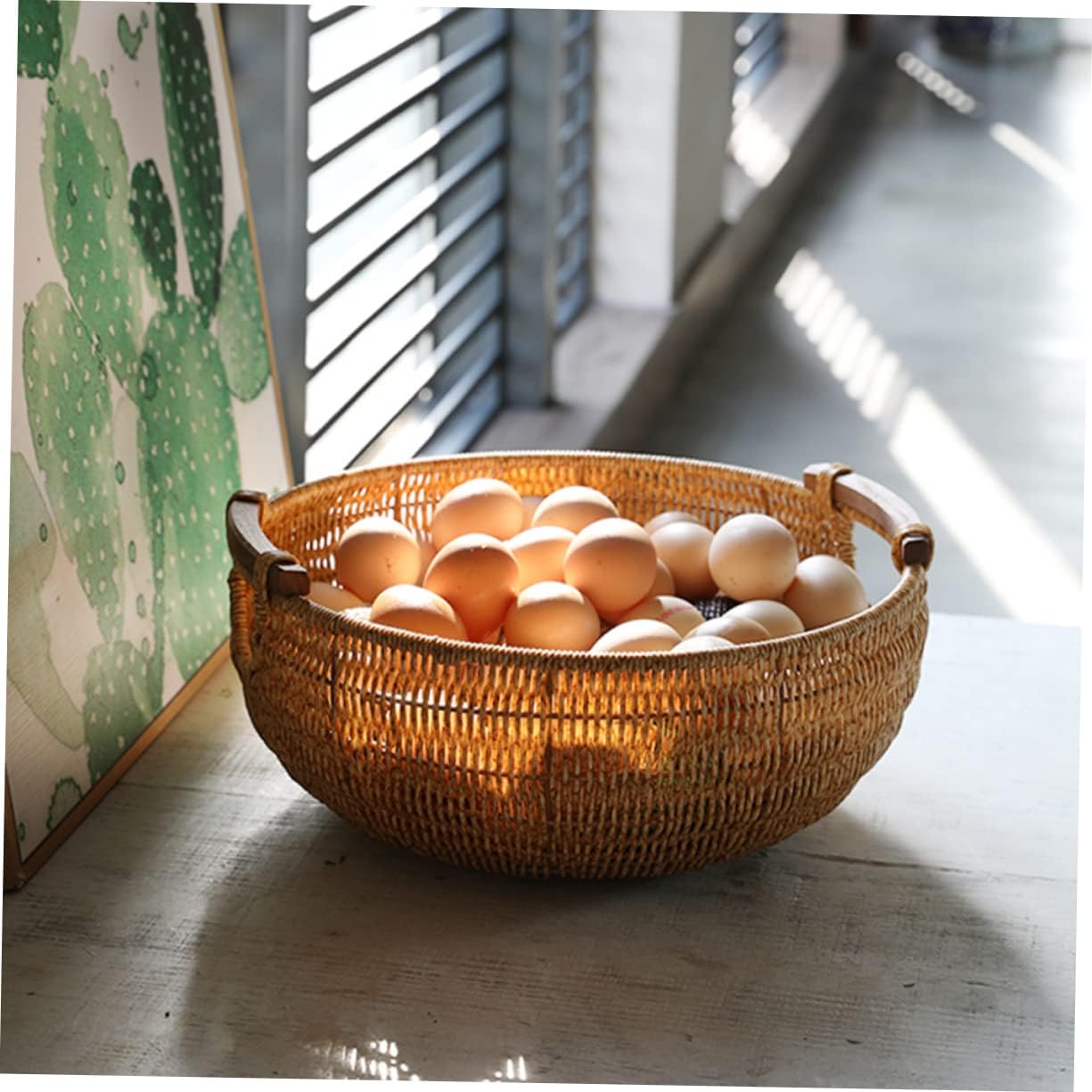 Alipis Bandeja de plástico para frutas, cesta de frutas tejida, cesta de pan de mimbre, cesta de almacenamiento de ratán, bandeja de plástico,
