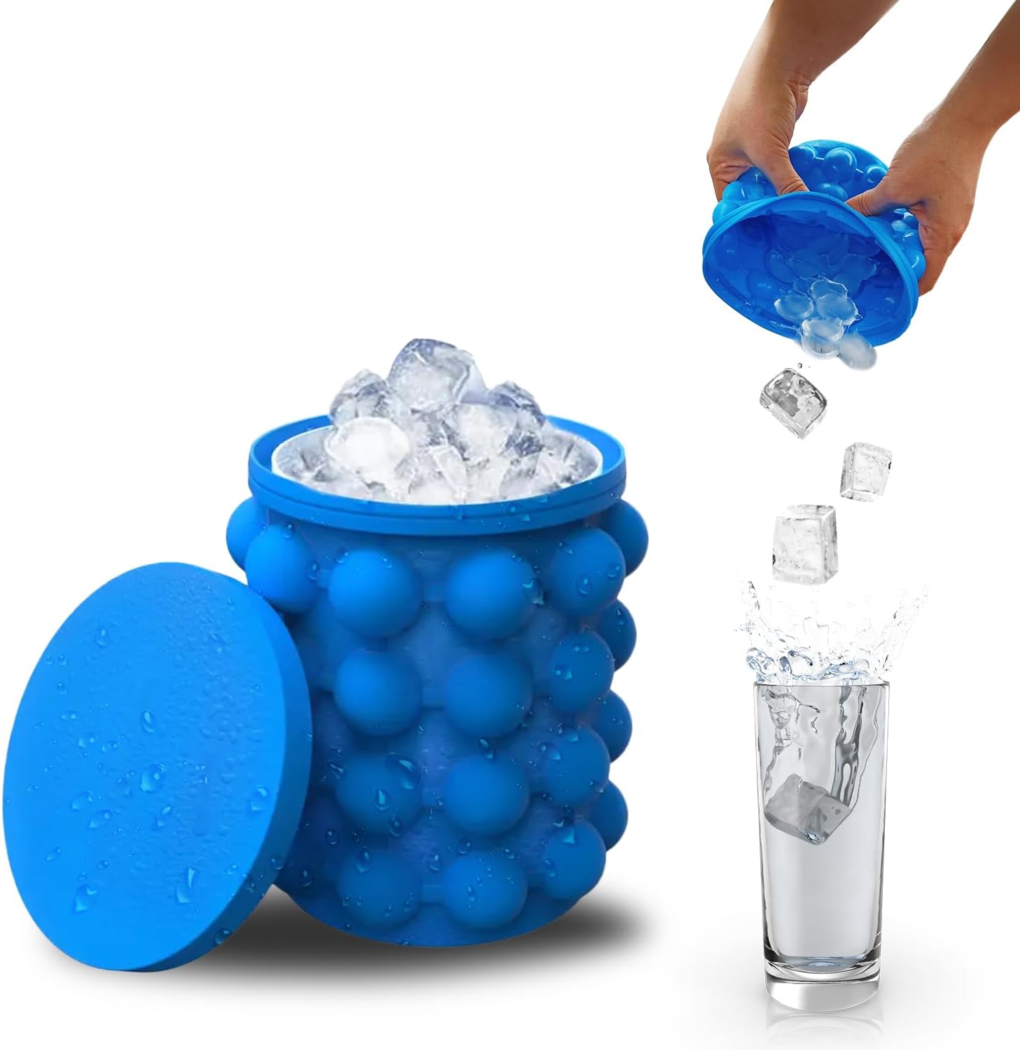 Botella de cubitos de hielo (2 en 1) diseño de silicona cilíndrica, bandejas de molde de hielo, congelador para máquina de hielo, fabricante de