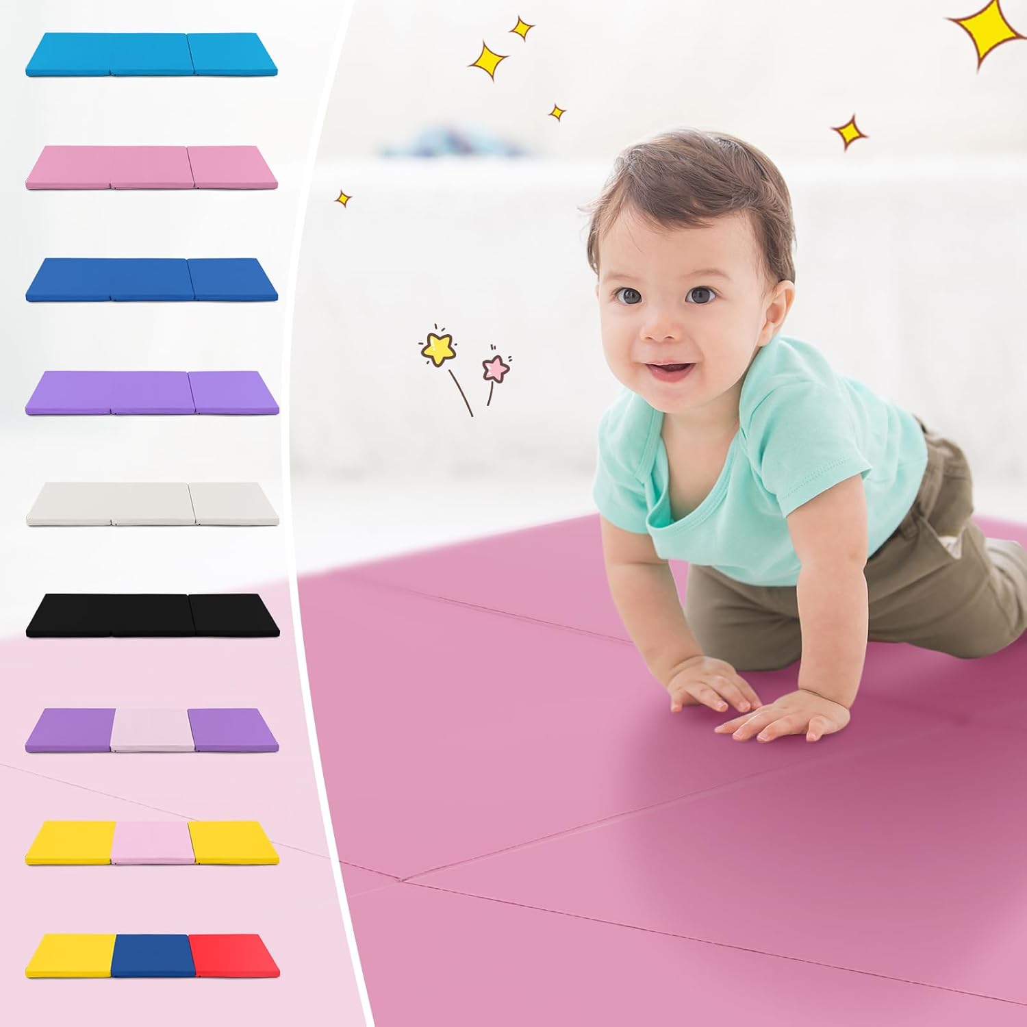 Giantex Colchoneta de gimnasia de 6 x 2 pies, tapete plegable de 2 pulgadas de grosor con cierre de gancho y bucle, tapete de gimnasio plegable con