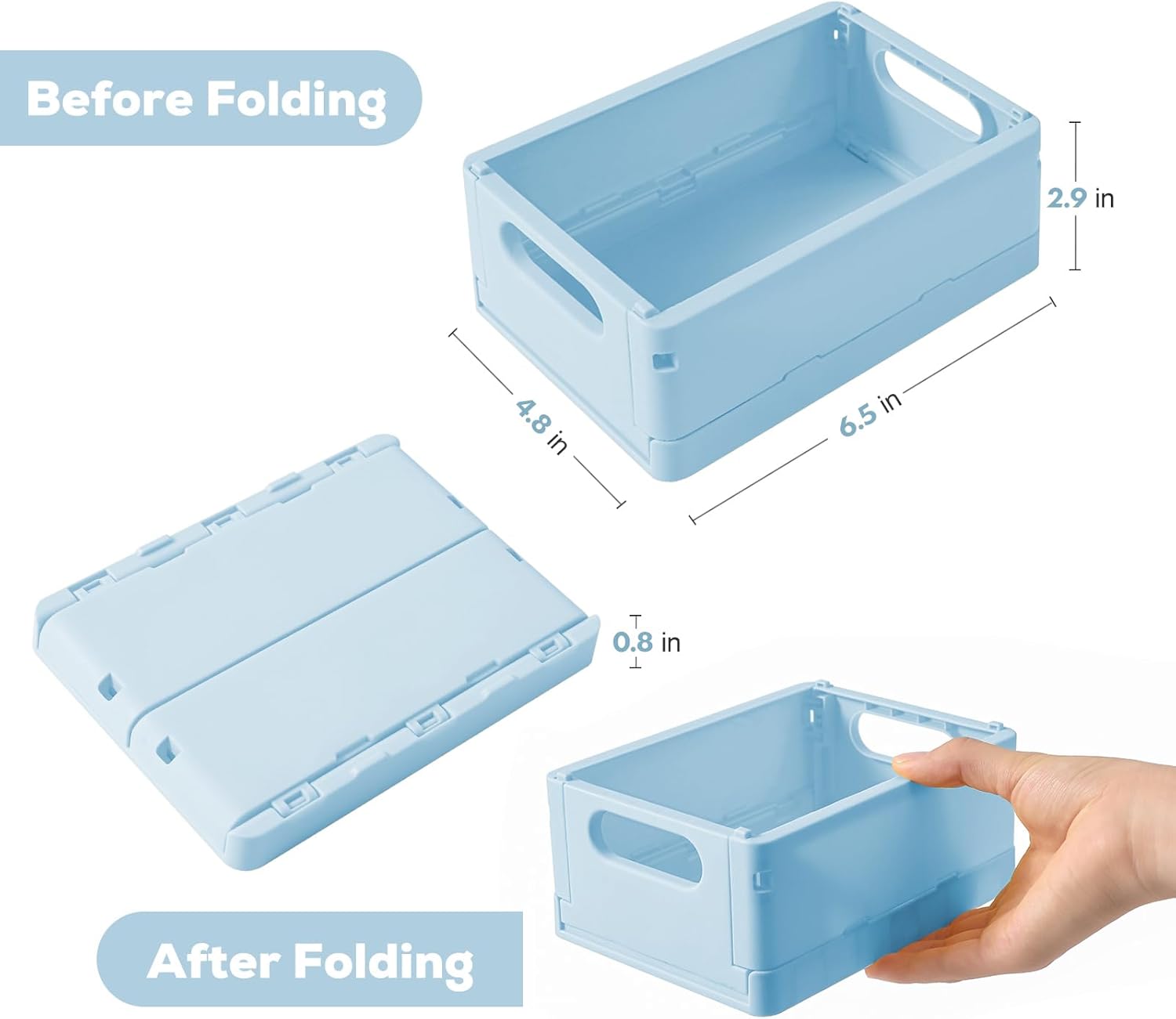 TRZZ Paquete de 2 mini cajas organizadoras de plástico plegables de plástico, contenedores apilables lindos para oficina y hogar, dormitorio, baño y