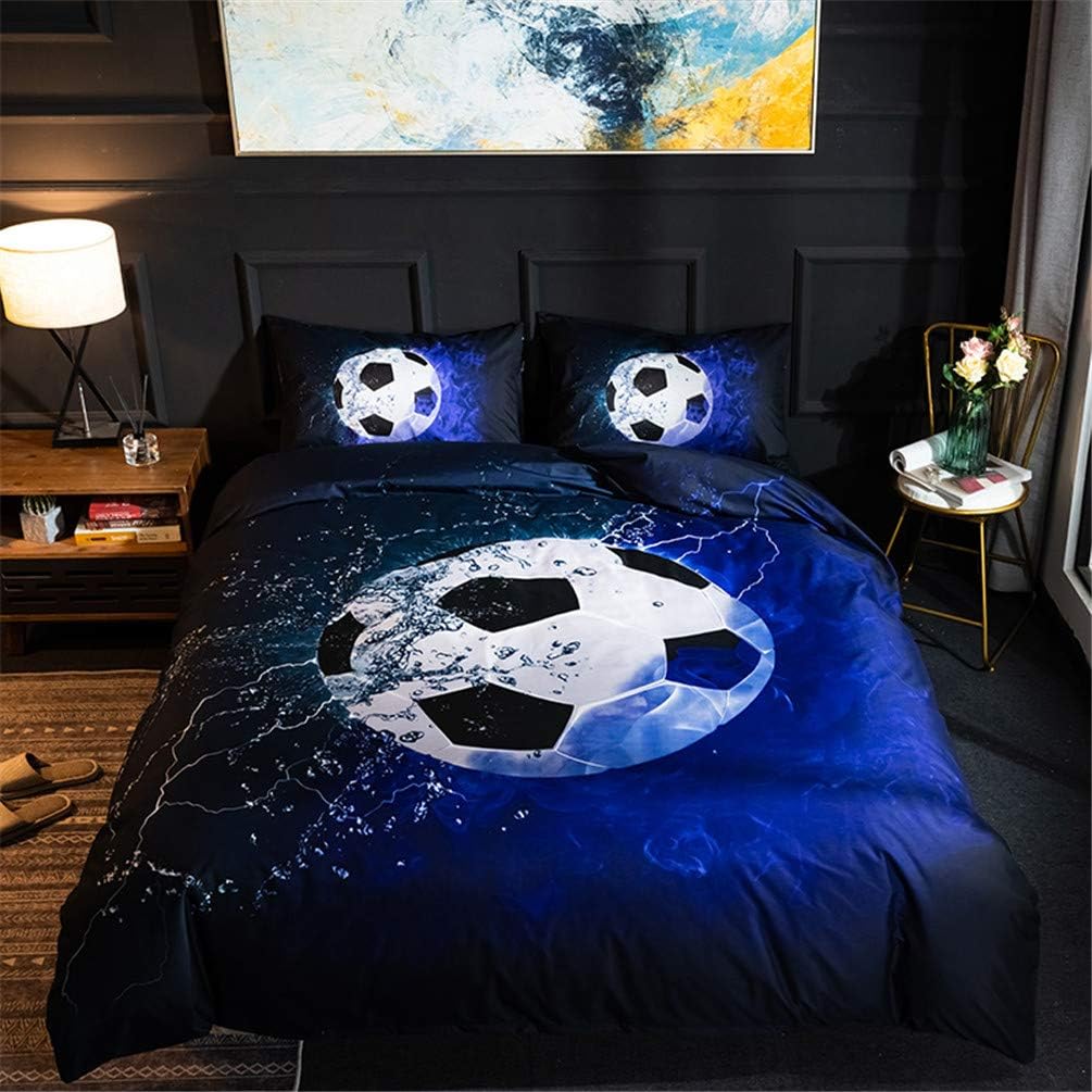 MOZEO Juego de funda de edredón de fútbol 3D de 3 piezas (1 funda de edredón + 2 fundas de almohada) para adolescentes y niños deportivos de