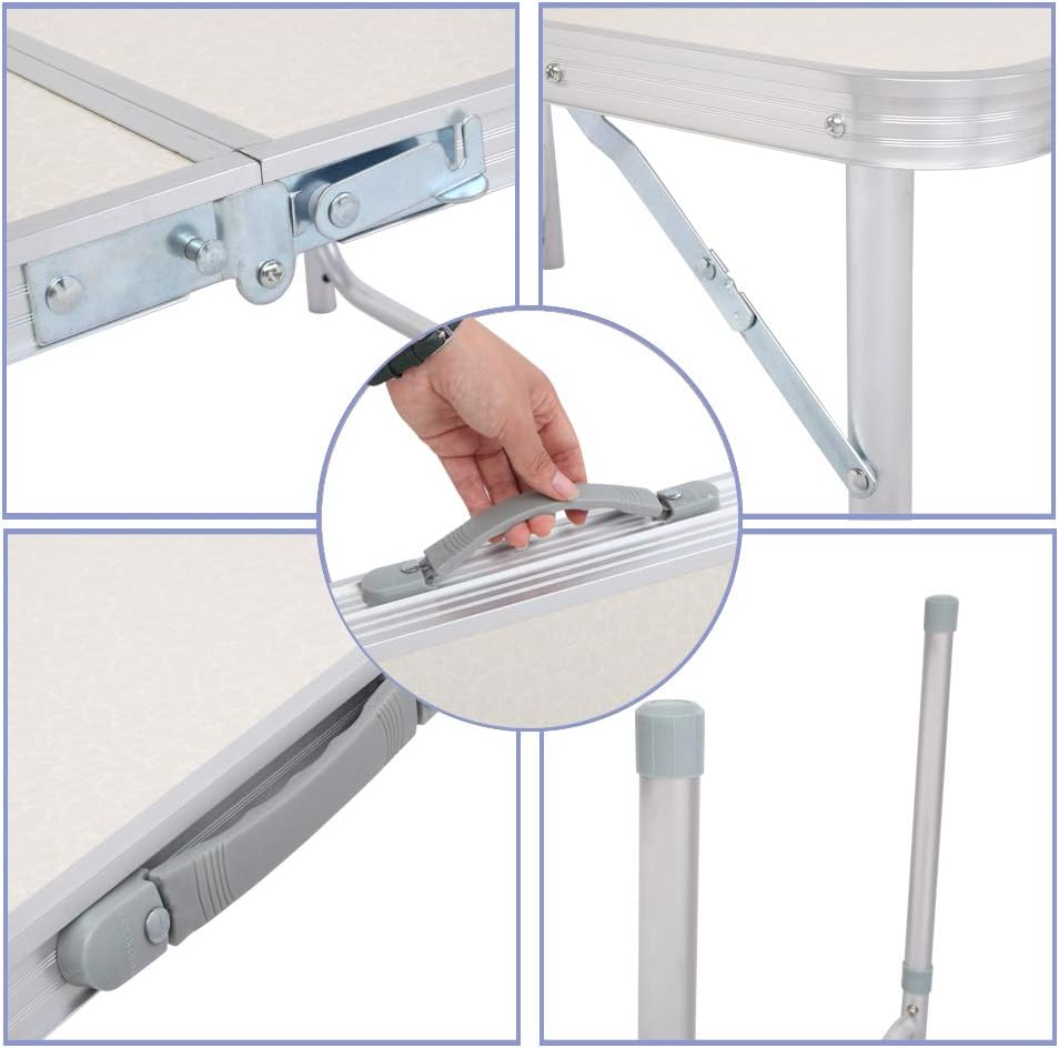 Mesa plegable de campamento de 3 pies con asa de transporte, altura ajustable, mesa de picnic portátil de aluminio para exteriores, interiores,