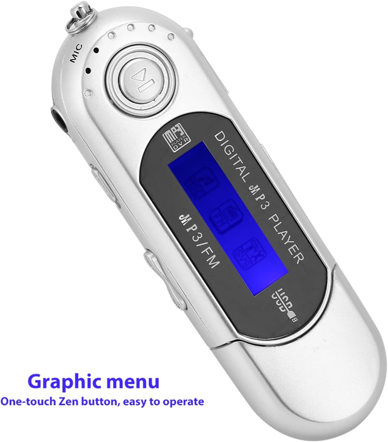 oceanside Reproductor MP3 USB Stick Música portátil Reproductor USB MP3 con pantalla LCD Radio FM Tarjeta de memoria de voz, negro plata azul (plata)