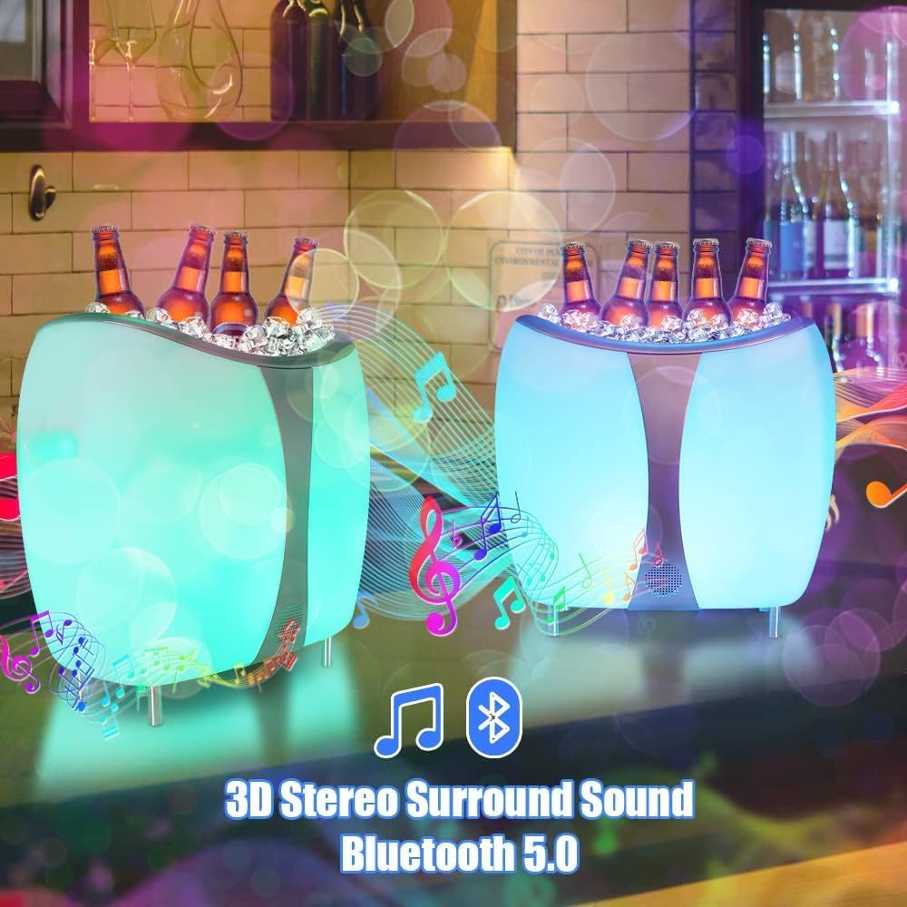 Enfriador de bebidas LED 3 en 1 de alta calidad con altavoz Bluetooth y cambio de color RGB, perfecto para fiestas en el jardín. Enfriador de vino