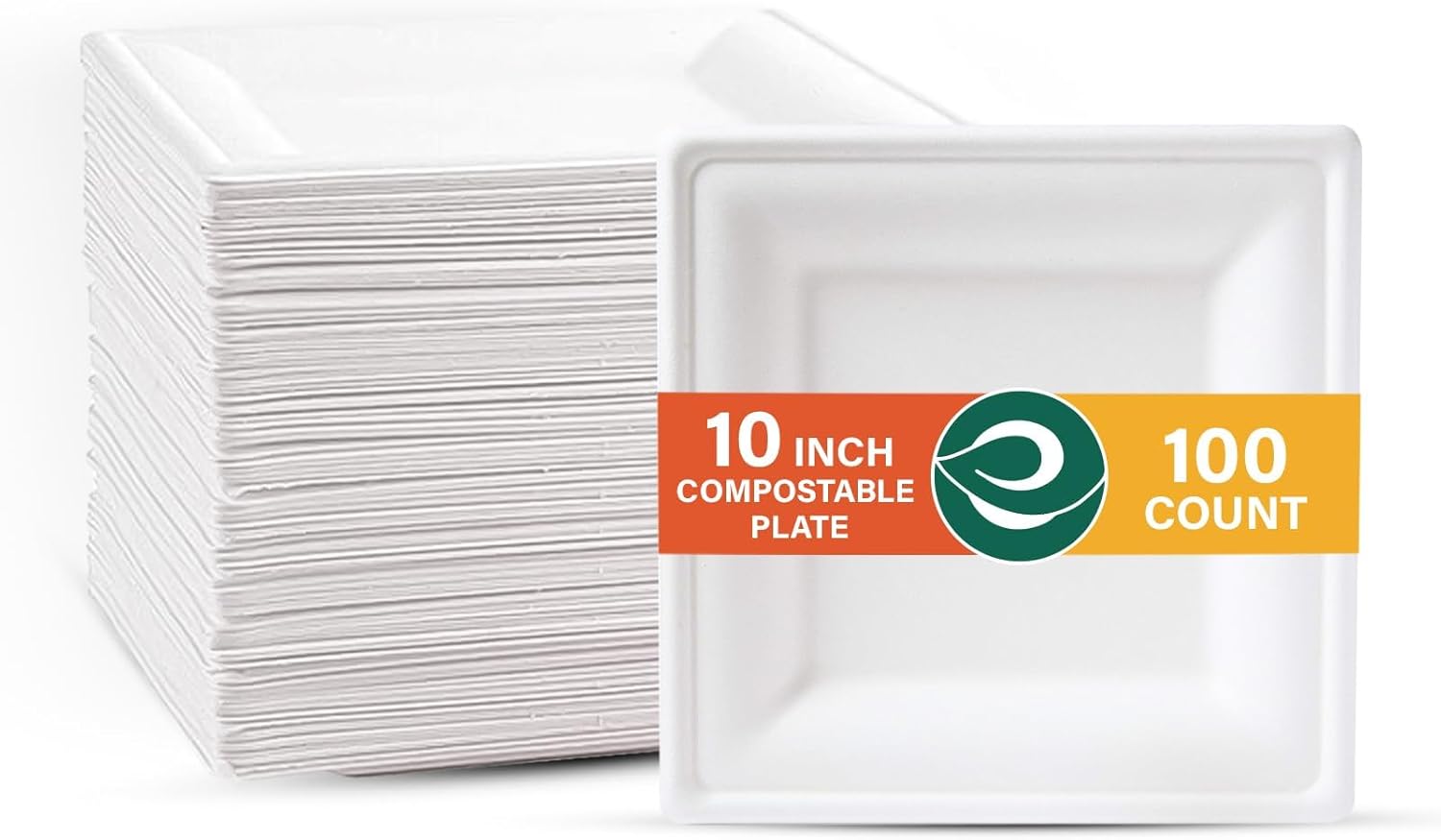 ECO SOUL Platos de papel cuadrados blanco perla de 10 pulgadas paquete de 100, premium y elegantes, resistentes, aptos para microondas,