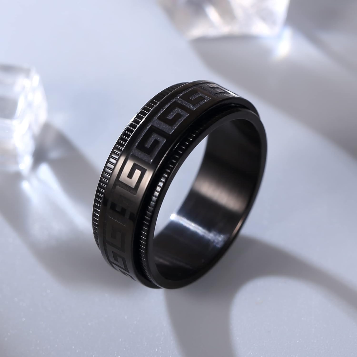 Anillo giratorio de acero inoxidable negro y azul de 0.315 pulgadas para hombres y mujeres, cepillado para aliviar la ansiedad para hombre, cadena