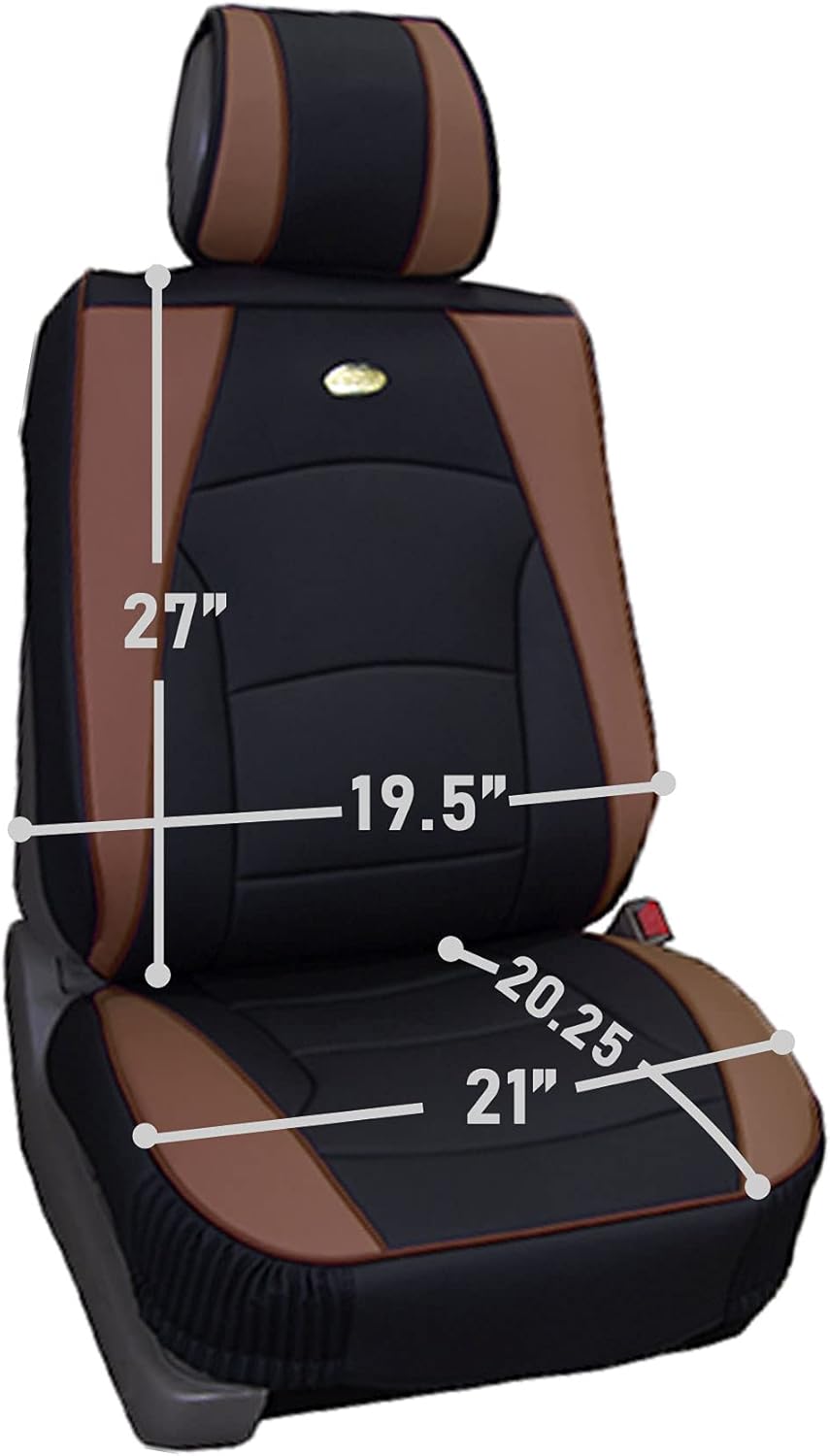 FH Group Juego completo de fundas de asiento para automóvil, camiones, SUV, (marrón) de cuero sintético de lujo, cojín impermeable para asiento de