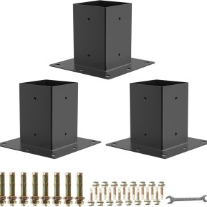 Base de poste de 4 x 4, 3 piezas, tamaño interior de 3.6 x 3.6 pulgadas, soportes de poste de metal resistente con recubrimiento en polvo negro, Base de poste de 4 x 4, 3 piezas, tamaño interior de 3.6 x 3.6 pulgadas, soportes de poste de metal resistente con recubrimiento en polvo negro,