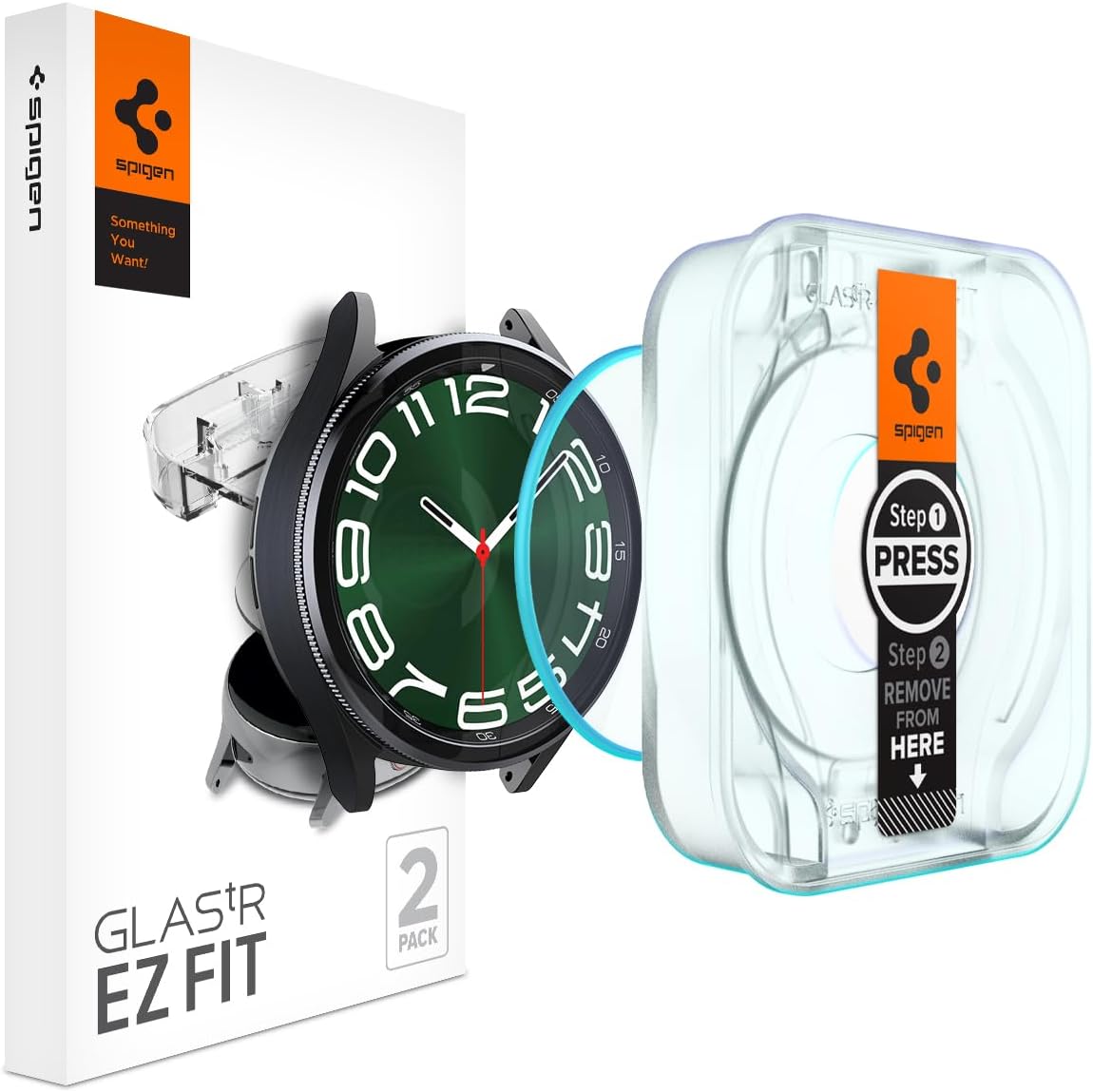 Spigen Protector de pantalla de vidrio templado GlasTR EZ FIT diseñado para Galaxy Watch 6 Classic (1.850 in)  2 unidades