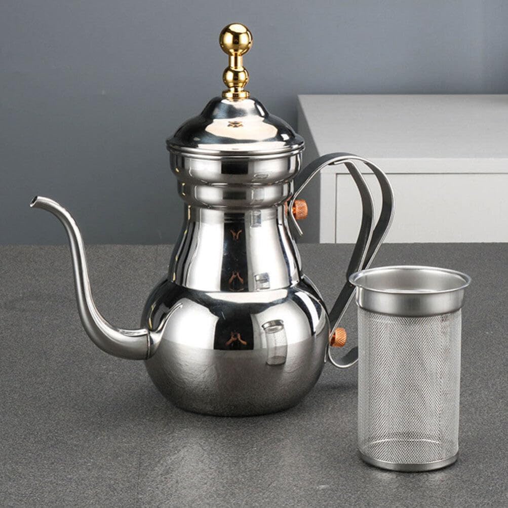 Yardwe Hervidor de agua Hervidor de té Tetera Brew Pot Café Acero inoxidable Hervidor de té de acero inoxidable