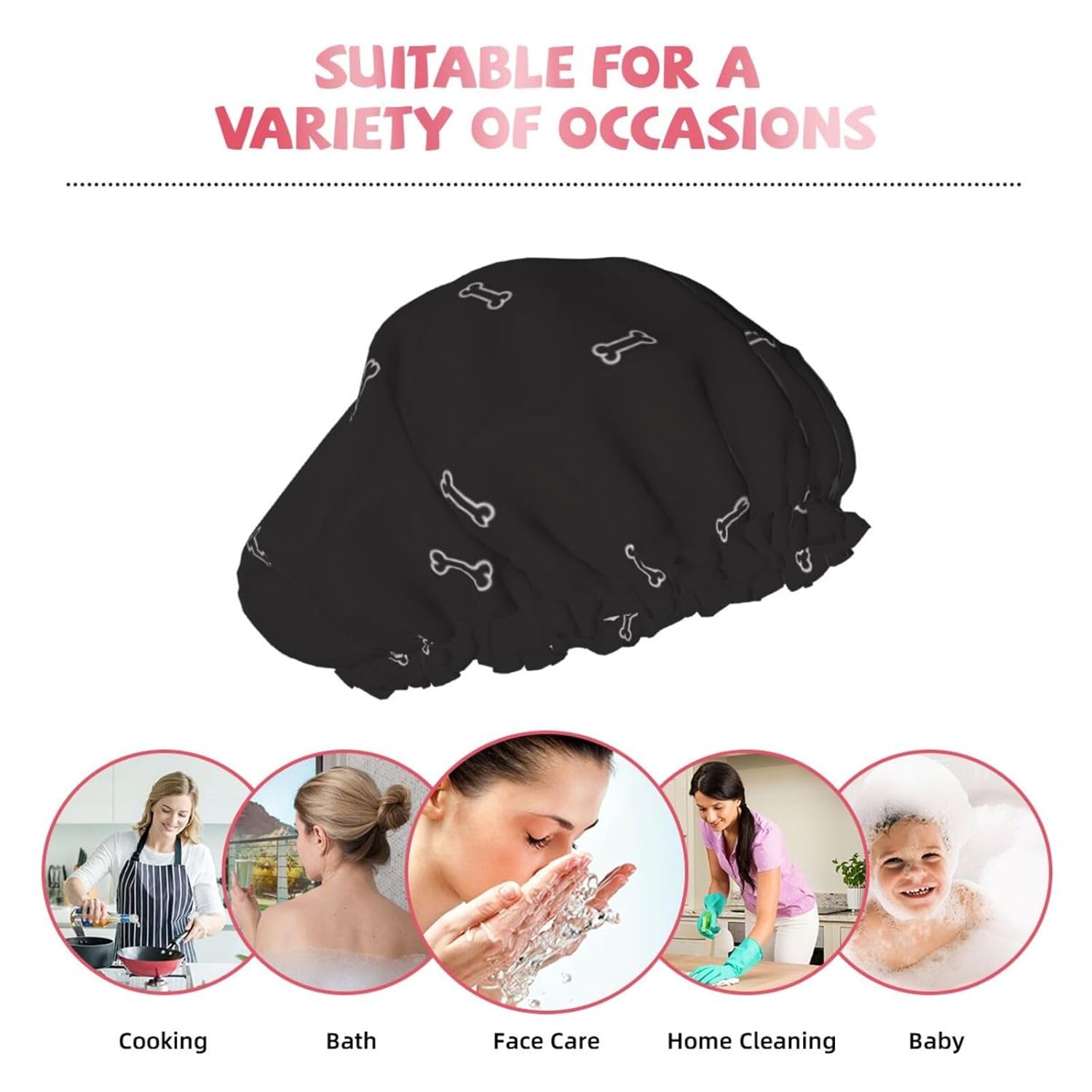 Cute Dog Double Layer Waterproof Shower Cap Suitable For All Head Sizes
