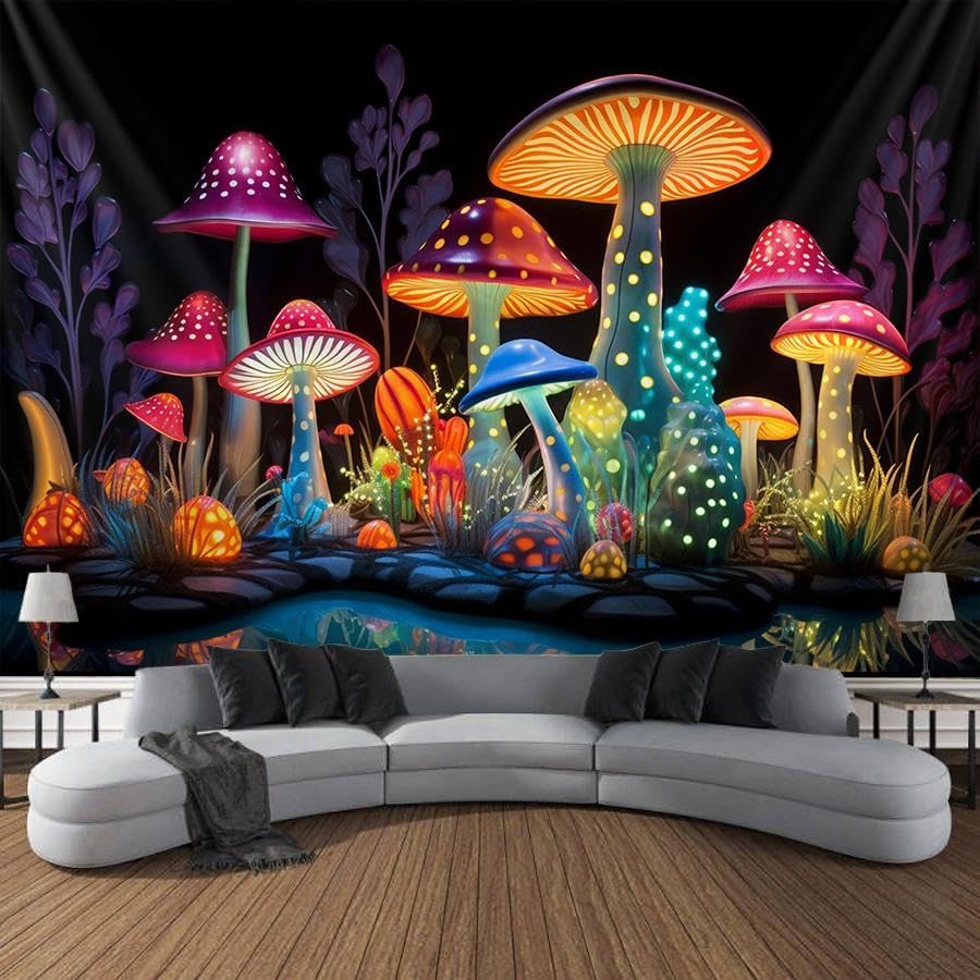 Tapiz decorativo de pared con luz negra para dormitorio, diseño divertido de fantasía, decoración para colgar en la pared, reactiva a los rayos UV,