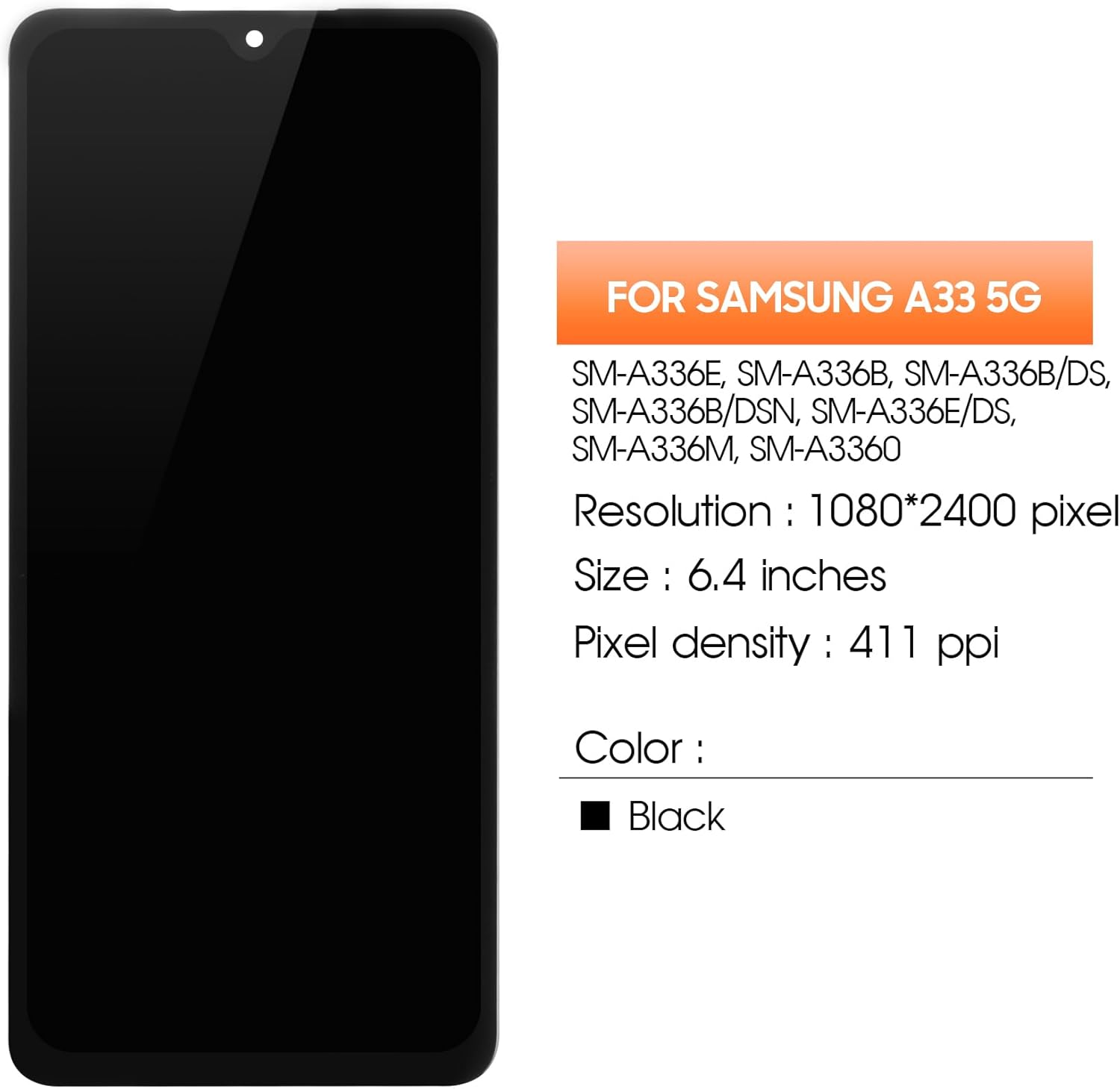 Reemplazo de pantalla para Samsung Galaxy A33 5G 2022 Pantalla LCD táctil digitalizador Asamblea para reemplazo A336B con kit (negro)