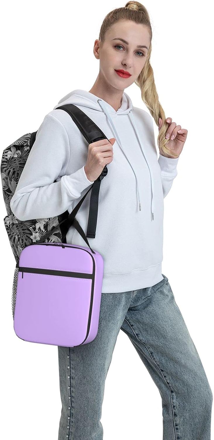 Bolsas de almuerzo aisladas moradas para adolescentes, hombres, mujeres y adultos, térmica prémium con bolsillos laterales
