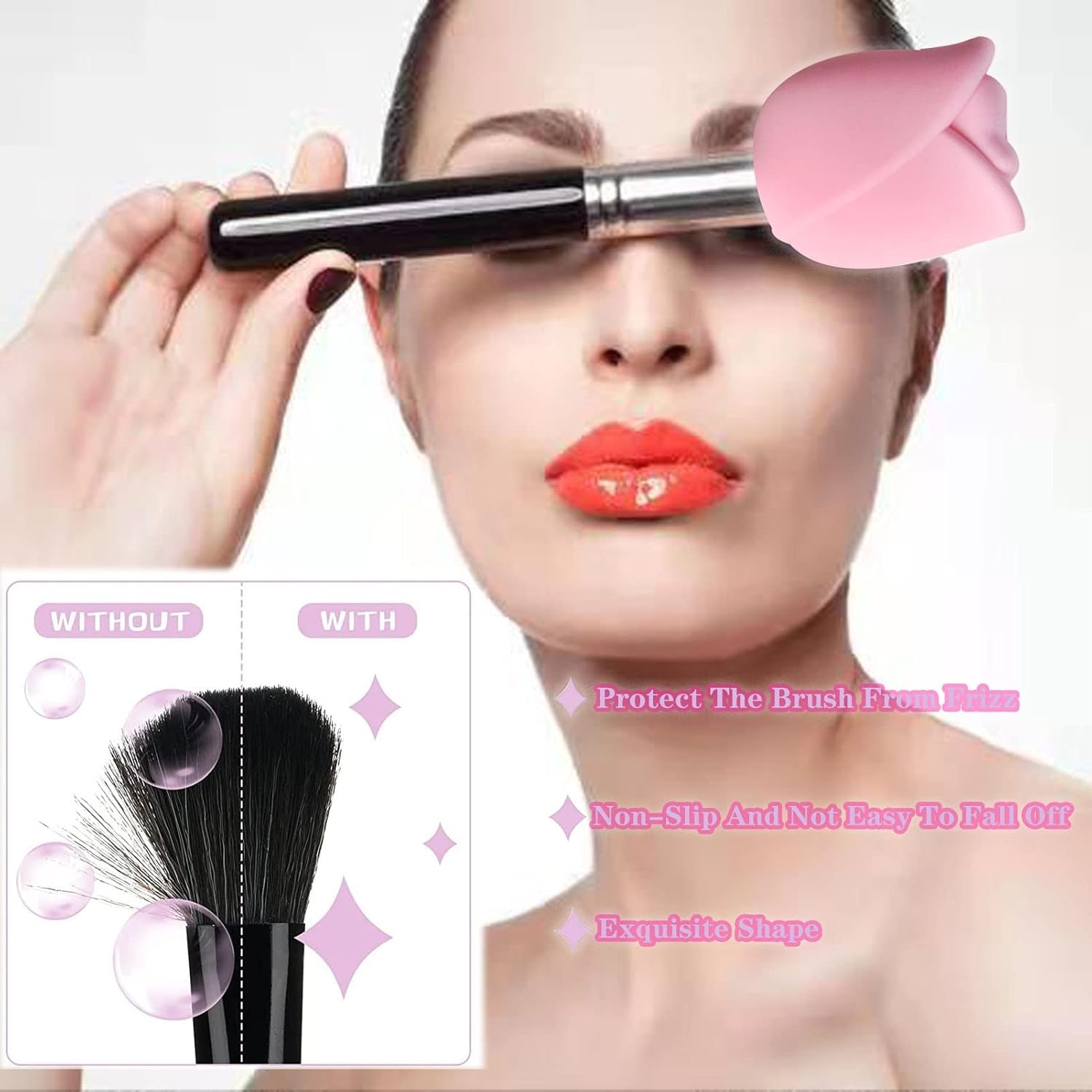 Soporte para brochas de maquillaje, organizador de brochas de maquillaje de viaje de silicona en forma de rosa, fundas de almacenamiento, tapa