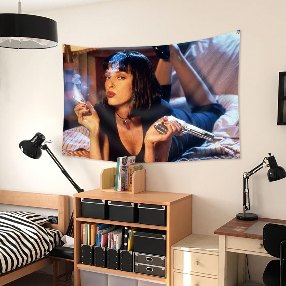 Uma Thurman – Pósteres de tapiz de pulpa ficción, banderas divertidas para dormitorio universitario, pancarta de película para dormitorio, sala de