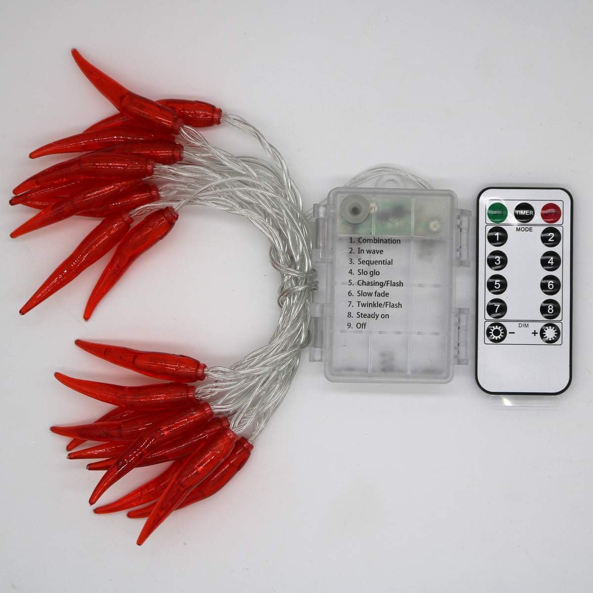 Dreamworth Guirnalda de luces de chile rojo, 10 pies, 20 luces LED de chile, funciona con pilas, luces de hadas Contol para bodas, Año Nuevo chino,