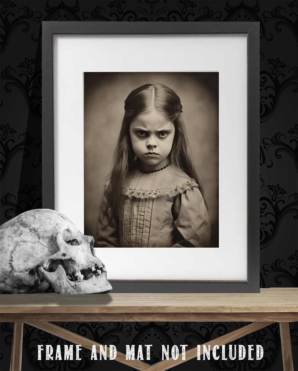 Póster vintage de retrato de niña diabólica con ojos deslumbrantes sin marco de 11 x 14 pulgadas, diseño gótico extraño, espeluznante, espeluznante,