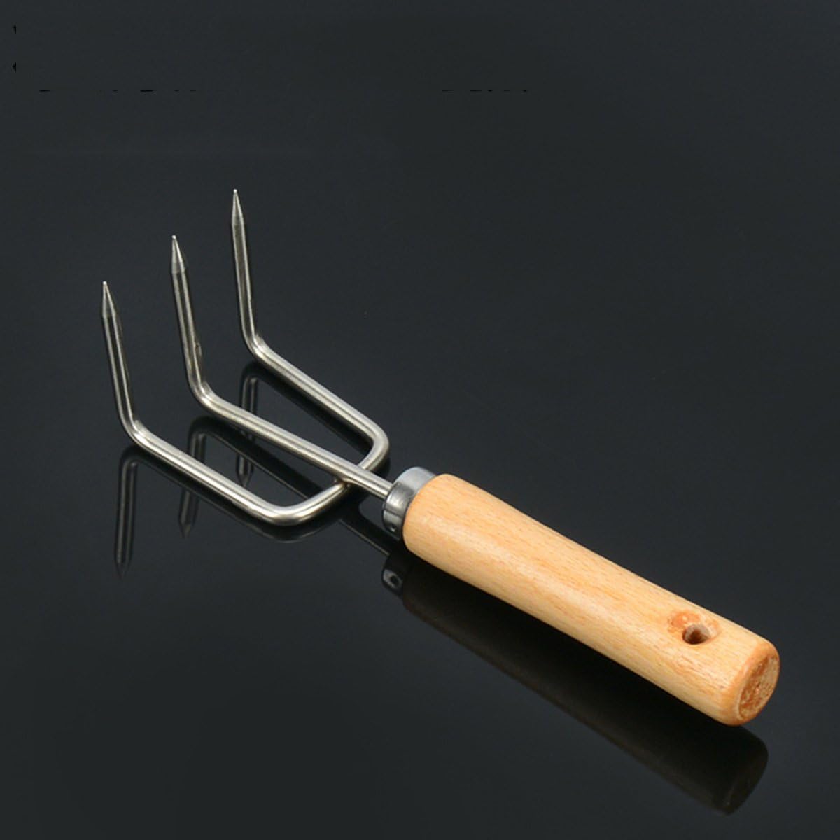TOPBATHY Mini rastrillo pequeño de acero inoxidable para jardín, agarre firme, mango de madera, rastrillo de garra corta fuerte, herramienta de