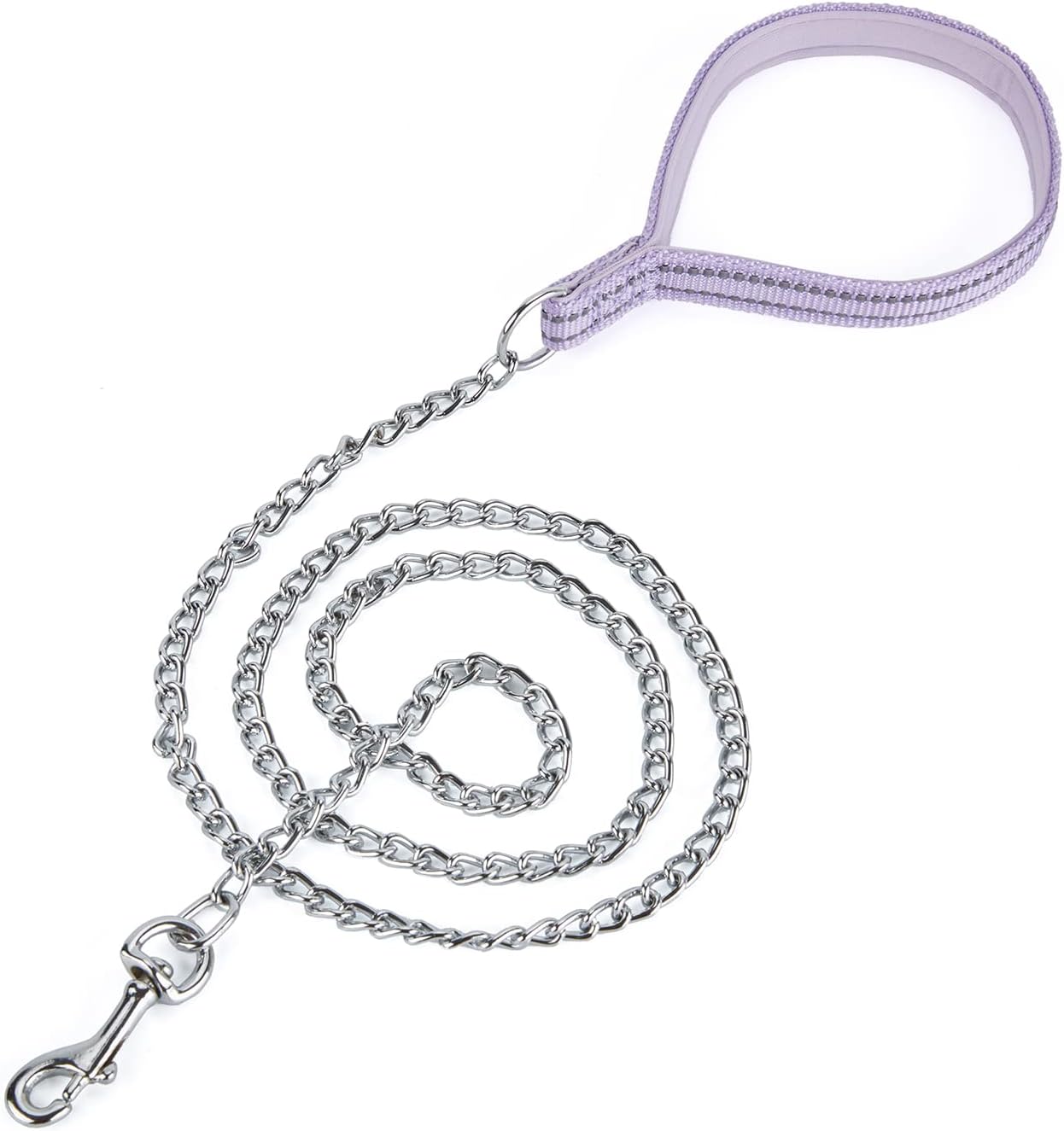 Petiry Correa de cadena de metal a prueba de mordidas, mango de nailon con acolchado de neopreno suave y rayas reflectantes para perros pequeños (S,