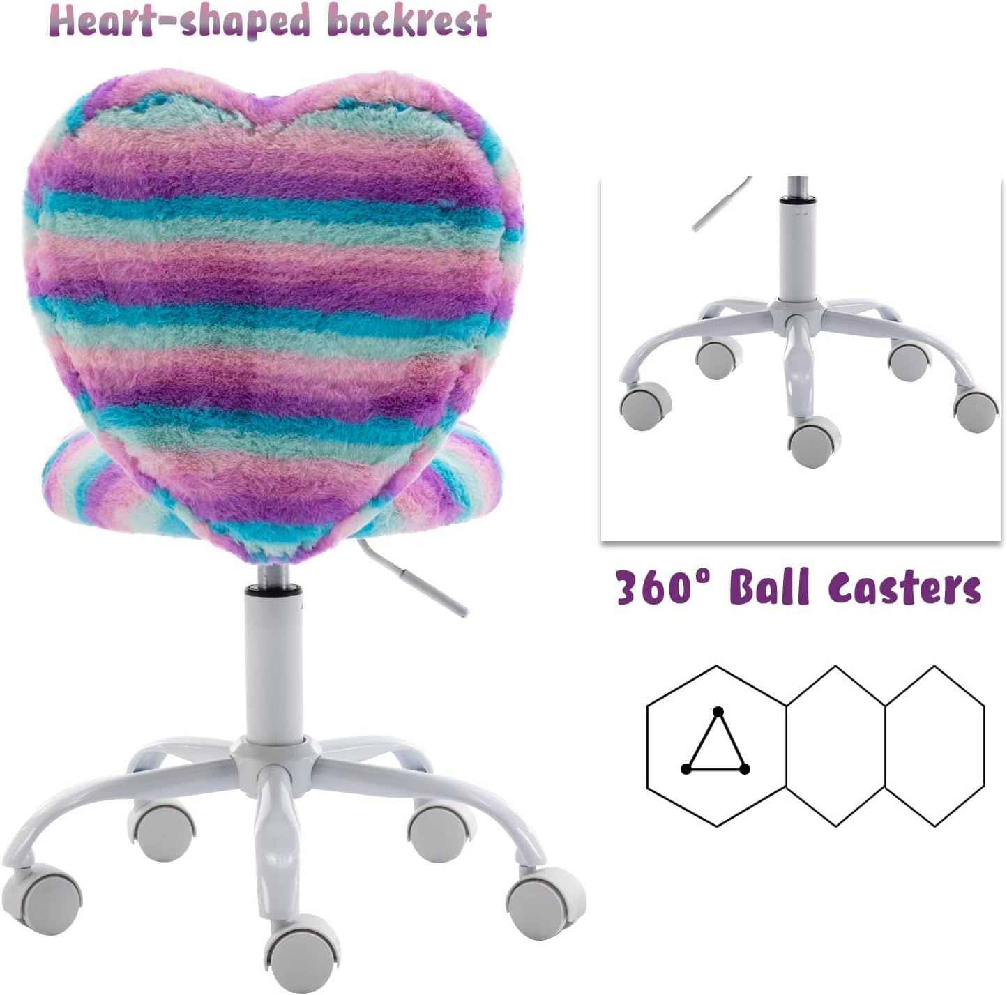 chairus Silla de escritorio para niños, silla de estudio pequeña de piel sintética para adolescentes, silla de tocador ajustable en forma de corazón