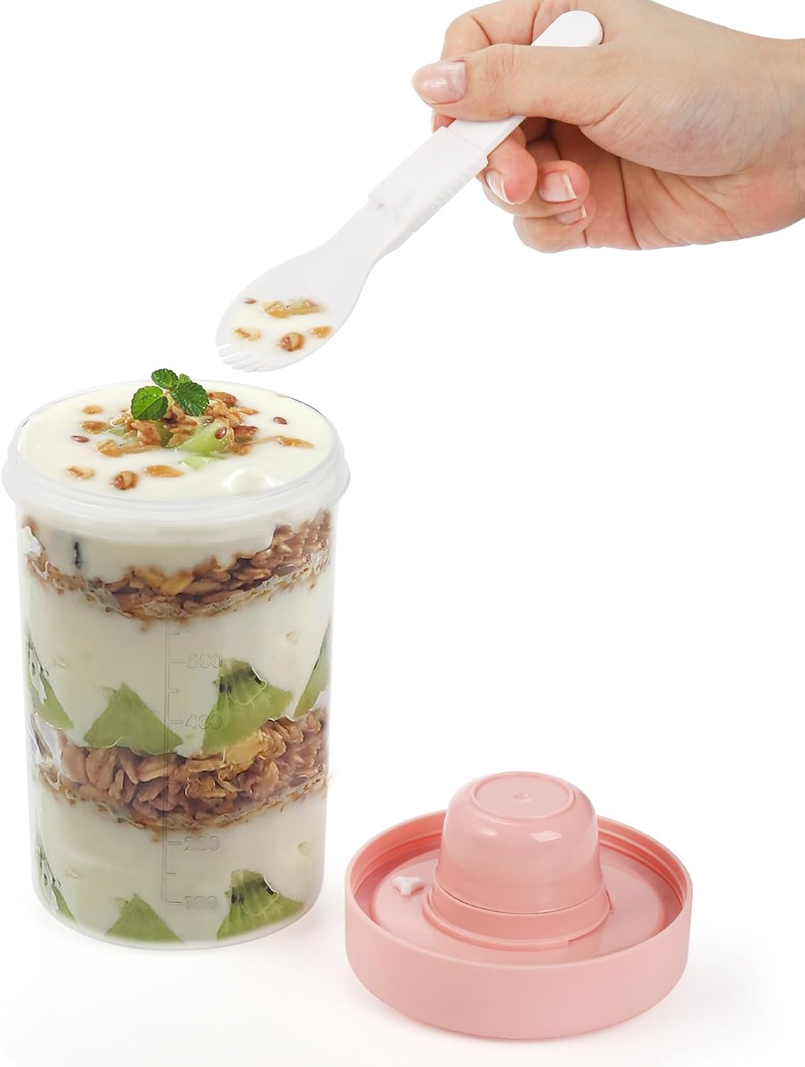 Noamus Paquete de 3 vasos para ensalada, vaso portátil de cereales de 26 onzas con tapas y tenedor, recipiente de yogur para parfait con aderezo