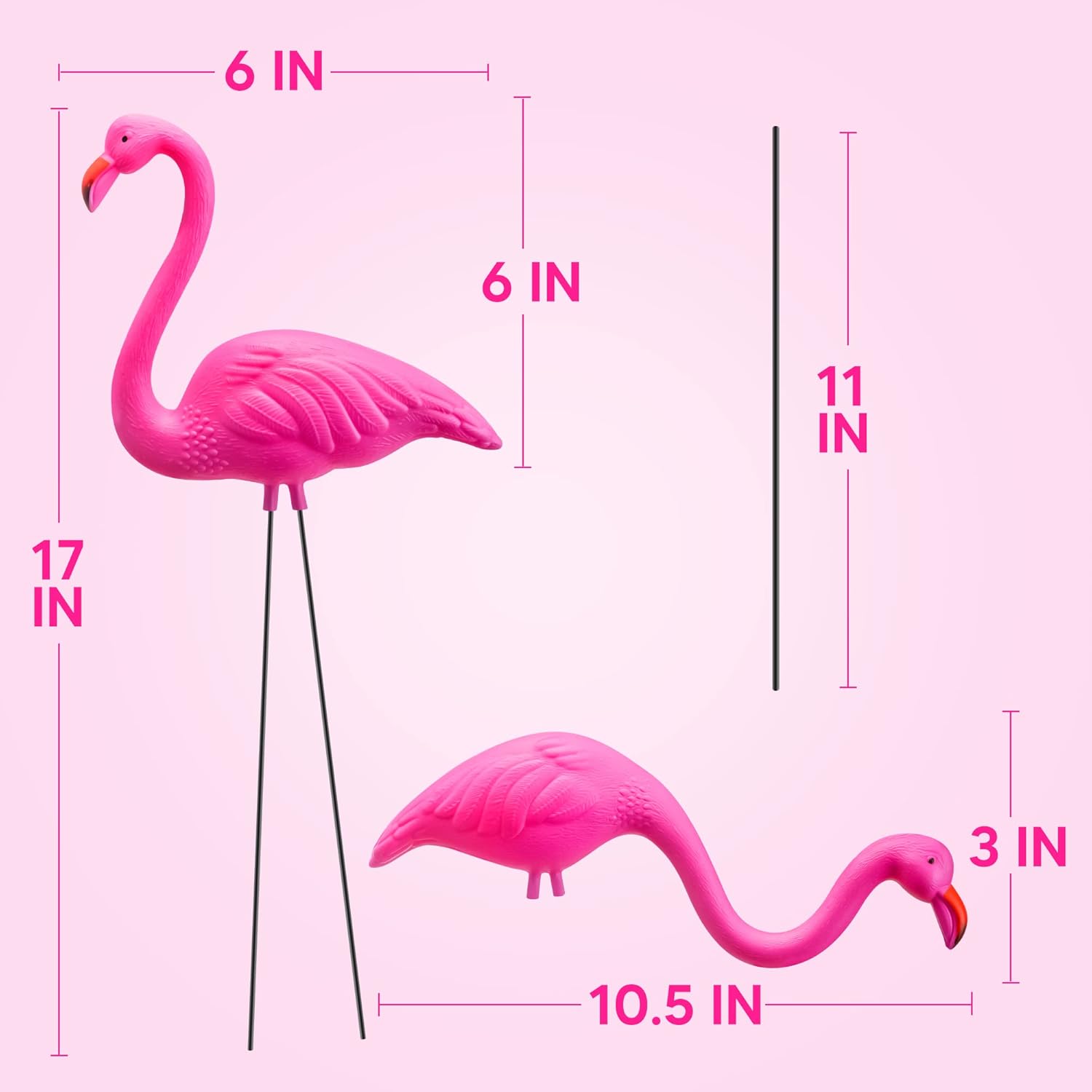 JOYIN Juego de 16 estacas de adorno de flamenco rosa para patio, estatua de flamenco de plástico para césped con patas de metal para aceras, jardín