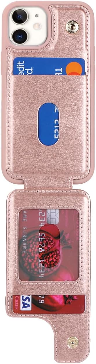 Lipvina Funda para iPhone 12 Mini con tarjetero, soporte para tarjeta de crédito, soporte de anillo de soporte y bloqueo RFID, funda de piel