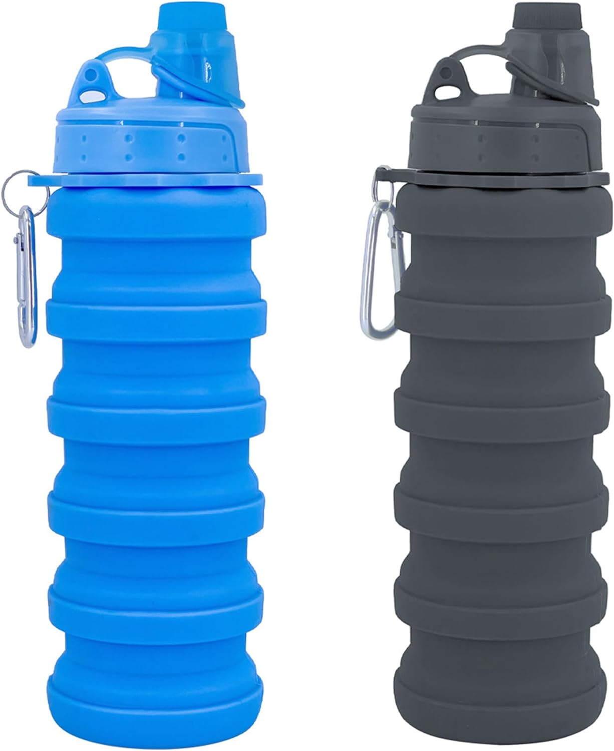 Botellas de agua plegables, paquete de dos botellas de agua portátiles para deportes de viaje, vienen con hebilla de montañismo de 16.9 fl oz,