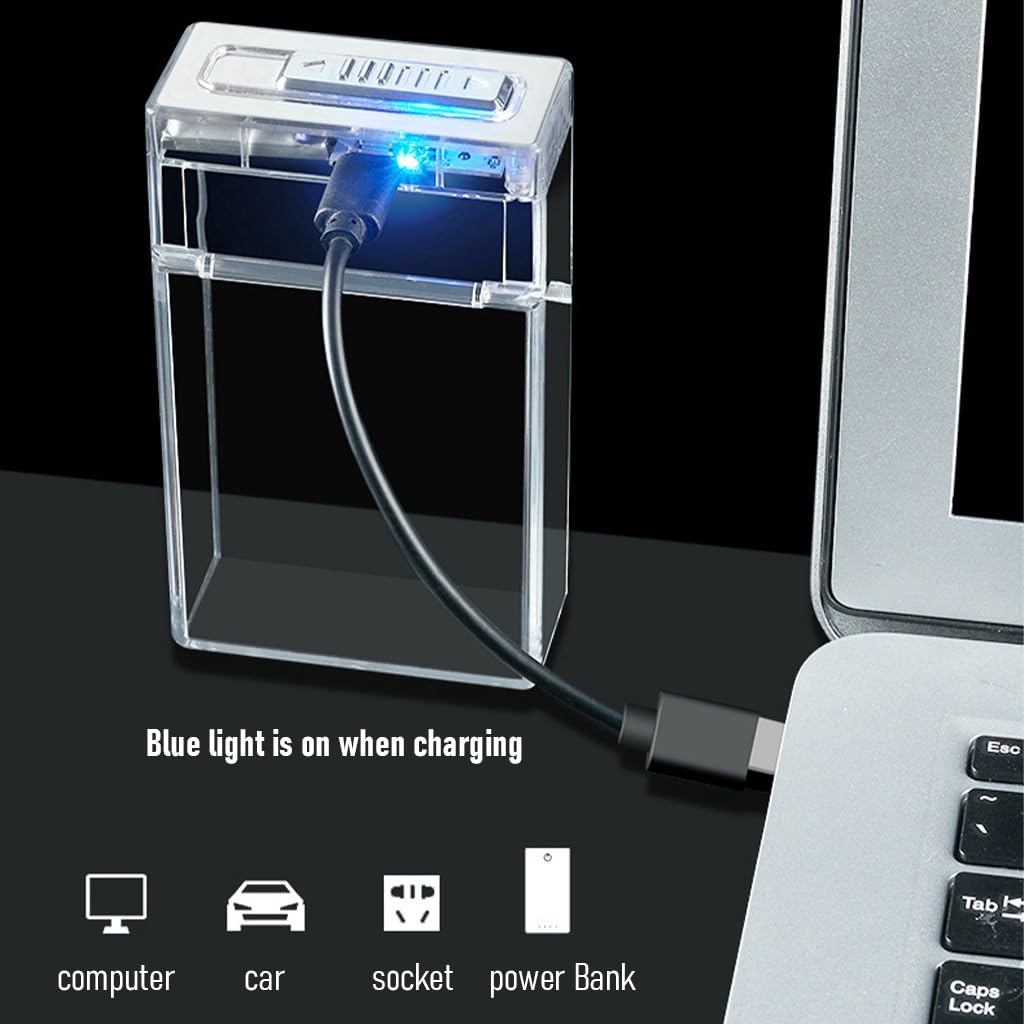 Estuche de cigarrillos transparente con encendedor, 20 cigarrillos regulares, encendedores USB, 2 en 1, transparente, extraíble, portátil, el mejor
