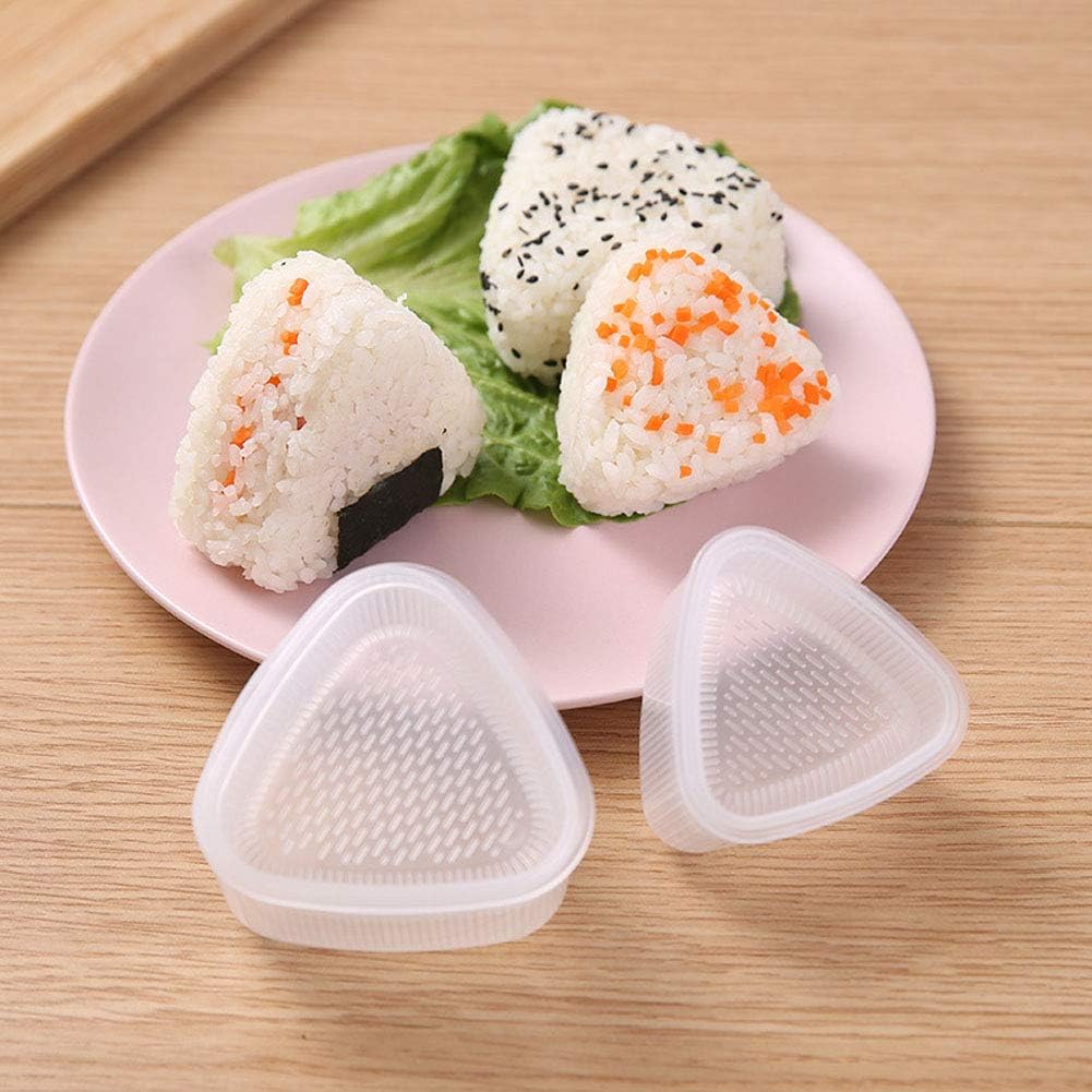 6 piezas de plástico transparente para moldes de sushi, caja triangular para hacer moldes de bolas de arroz, herramienta de cocina con tapa para