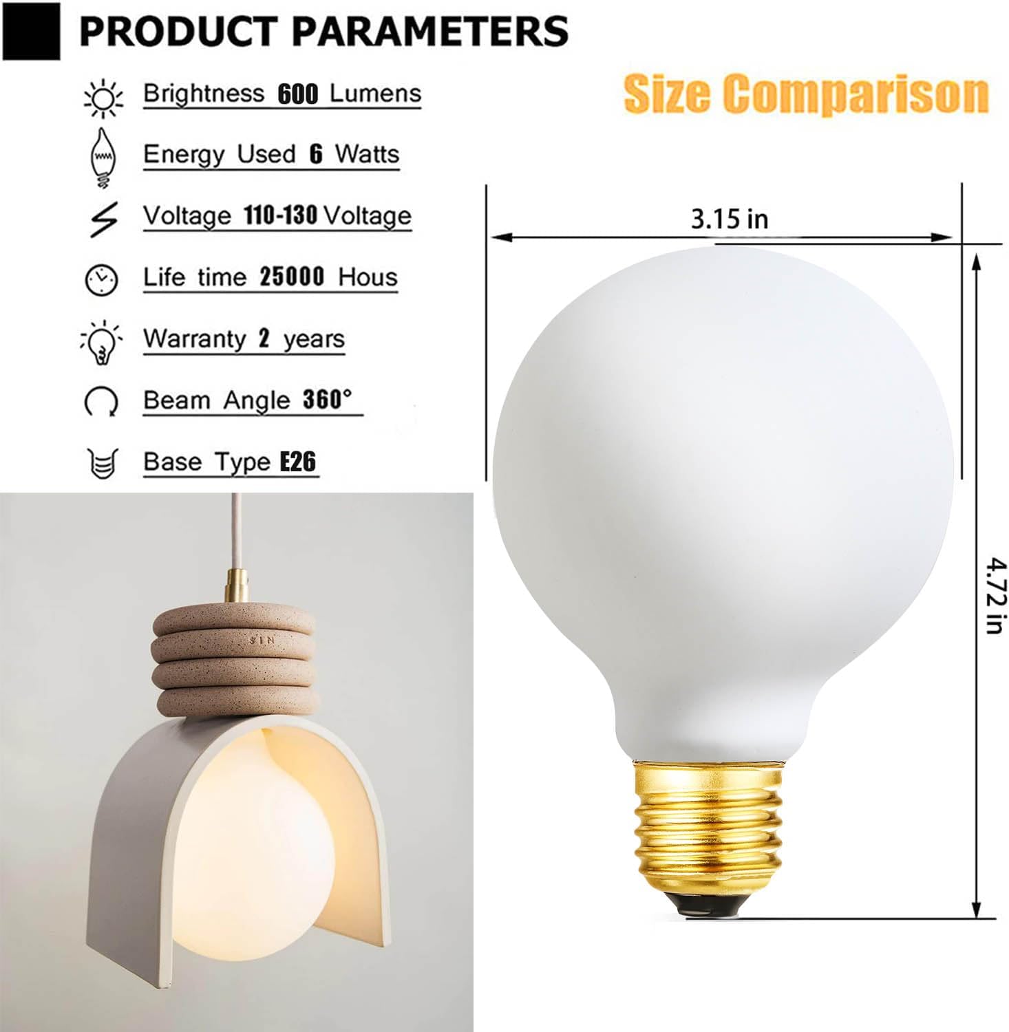 Leools Bombilla LED G25G80 regulable sin parpadeo blanco mate 6 W blanco suave 3000 K CRI95 600 LM, equivalente a 60 W, bombilla LED Edison Globe