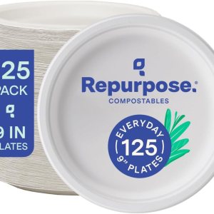 Repurpose – Platos compostables de 9 pulgadas, 125 unidades, 1 paquete, platos de papel resistentes aptos para microondas, alternativa a platos de Repurpose – Platos compostables de 9 pulgadas, 125 unidades, 1 paquete, platos de papel resistentes aptos para microondas, alternativa a platos de