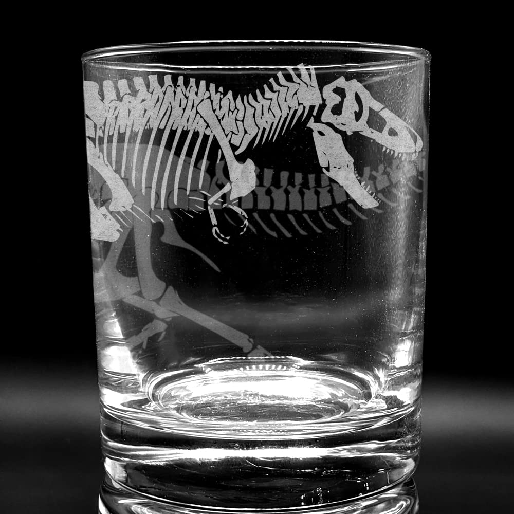 T-REX SKELETON Engraved Whiskey Rocks 11.5oz Glass  Tyrannosaurus Dinosaur Dino Paleontology Science Nature  Great Unique Gift Idea!