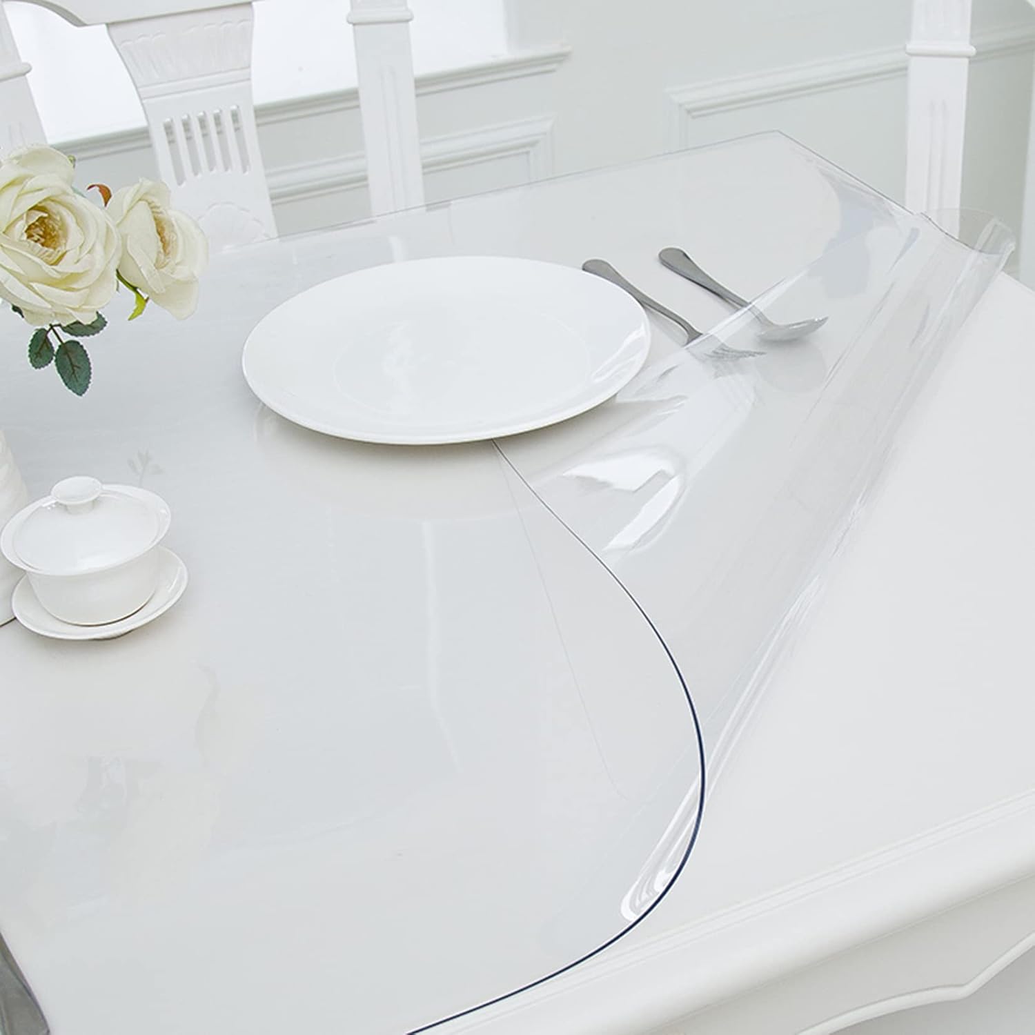 Mantel protector de mesa de comedor de plástico transparente, lavable, de plástico transparente, rectangular, de PVC, fácil de limpiar (0.059in,