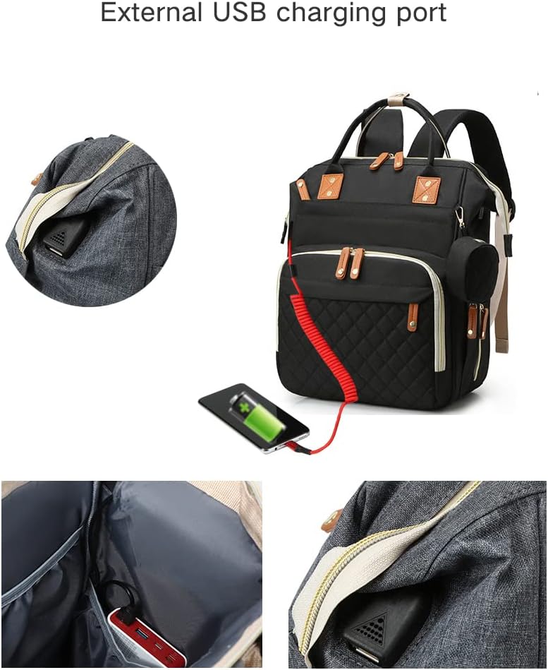 UISKOOPW Mochila para pañales, pañal para bebé, impermeable, bolsa de cambiador, mochila de viaje multifunción con correas para cochecito, Negro -,