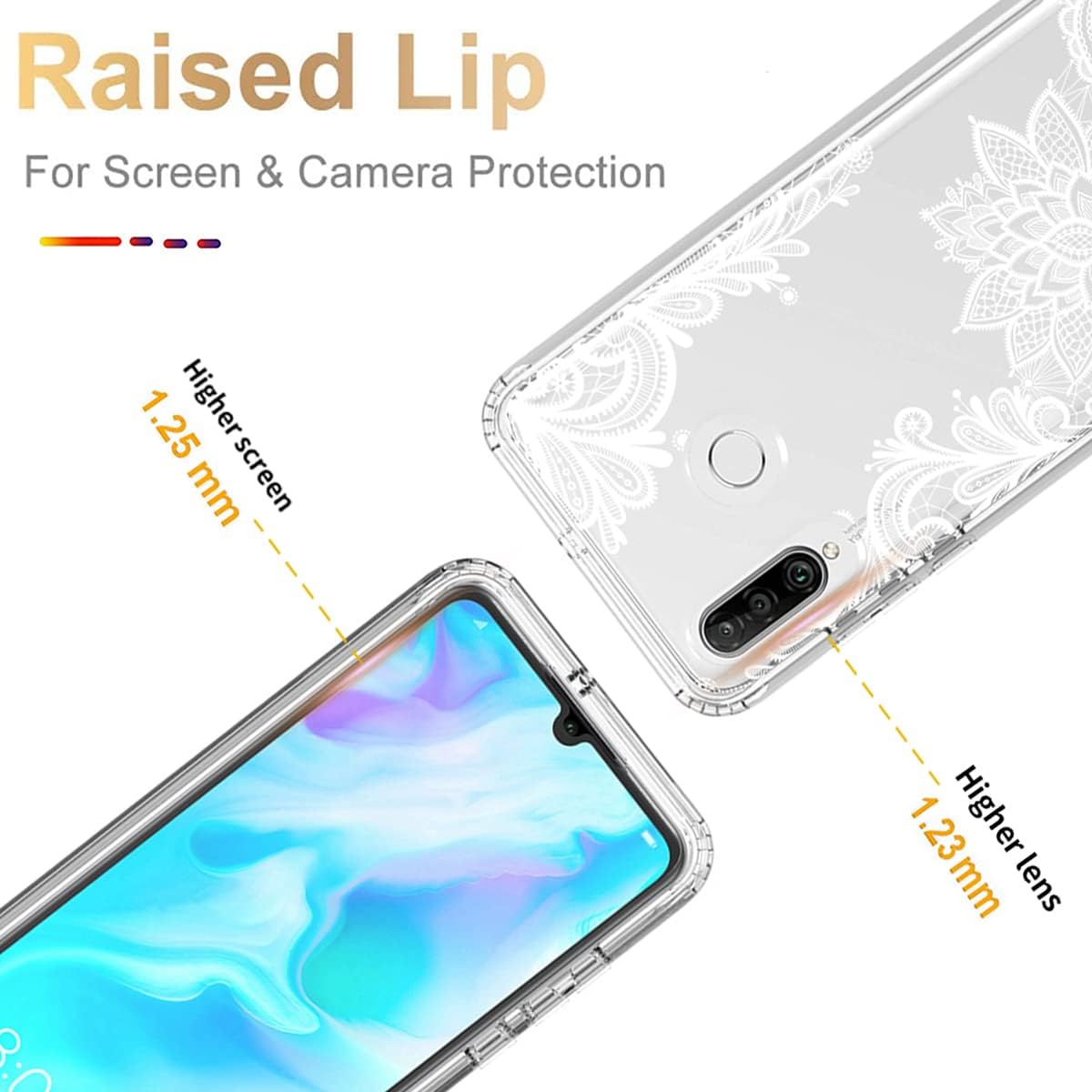Funda para Huawei P30 LiteNova 4E MAR-LX3A con protector de pantalla de vidrio templado, funda protectora de cuerpo completo con bonito patrón de