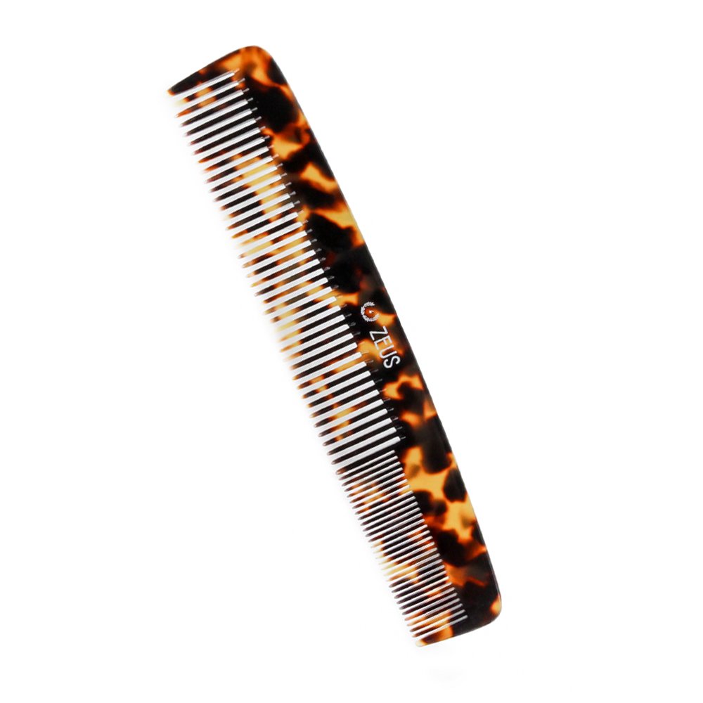 ZEUS Peine de barba 2 en 1 hecho a mano con corte sierra, peine para bigote y barba de 7.5 pulgadas (concha de tortuga) C12