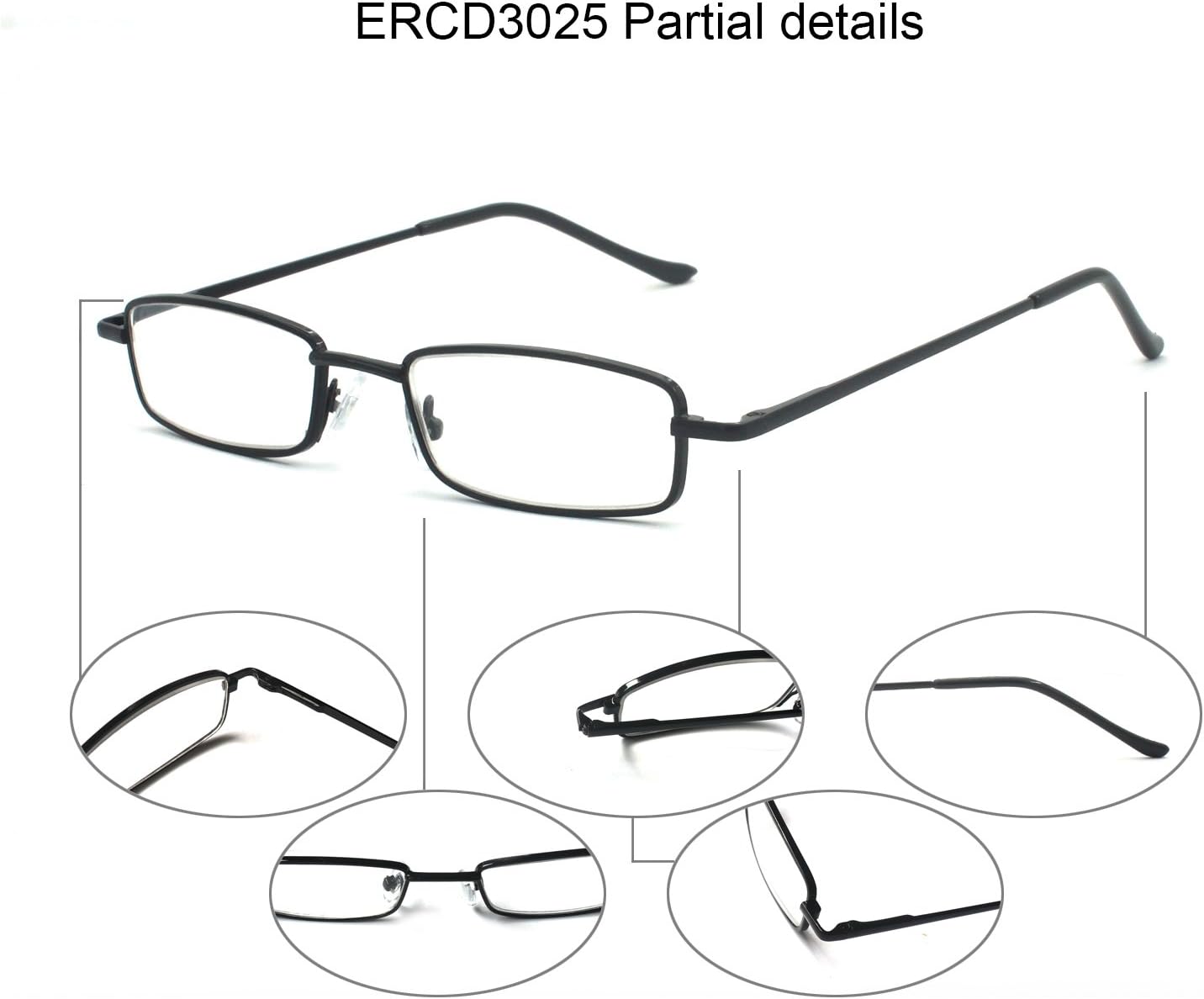 Juego de 5 gafas de lectura de metal delgadas con estuche de tubo para hombres y mujeres, multicolor