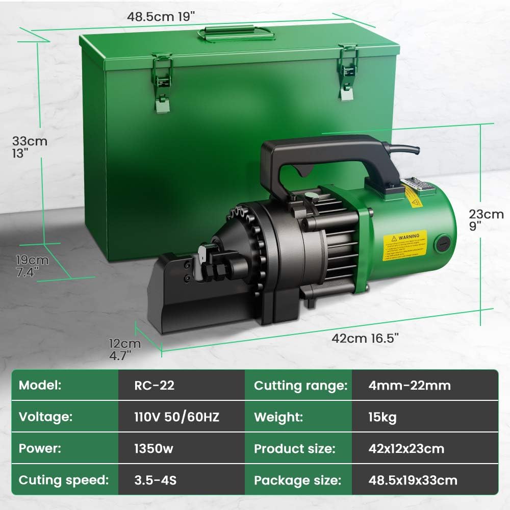 Anbull Cortador eléctrico de barras de refuerzo de 1350 W, corte de hasta 78 pulgadas 0.157-0.866 in #7 Rebar, con cuchillas de mandíbula