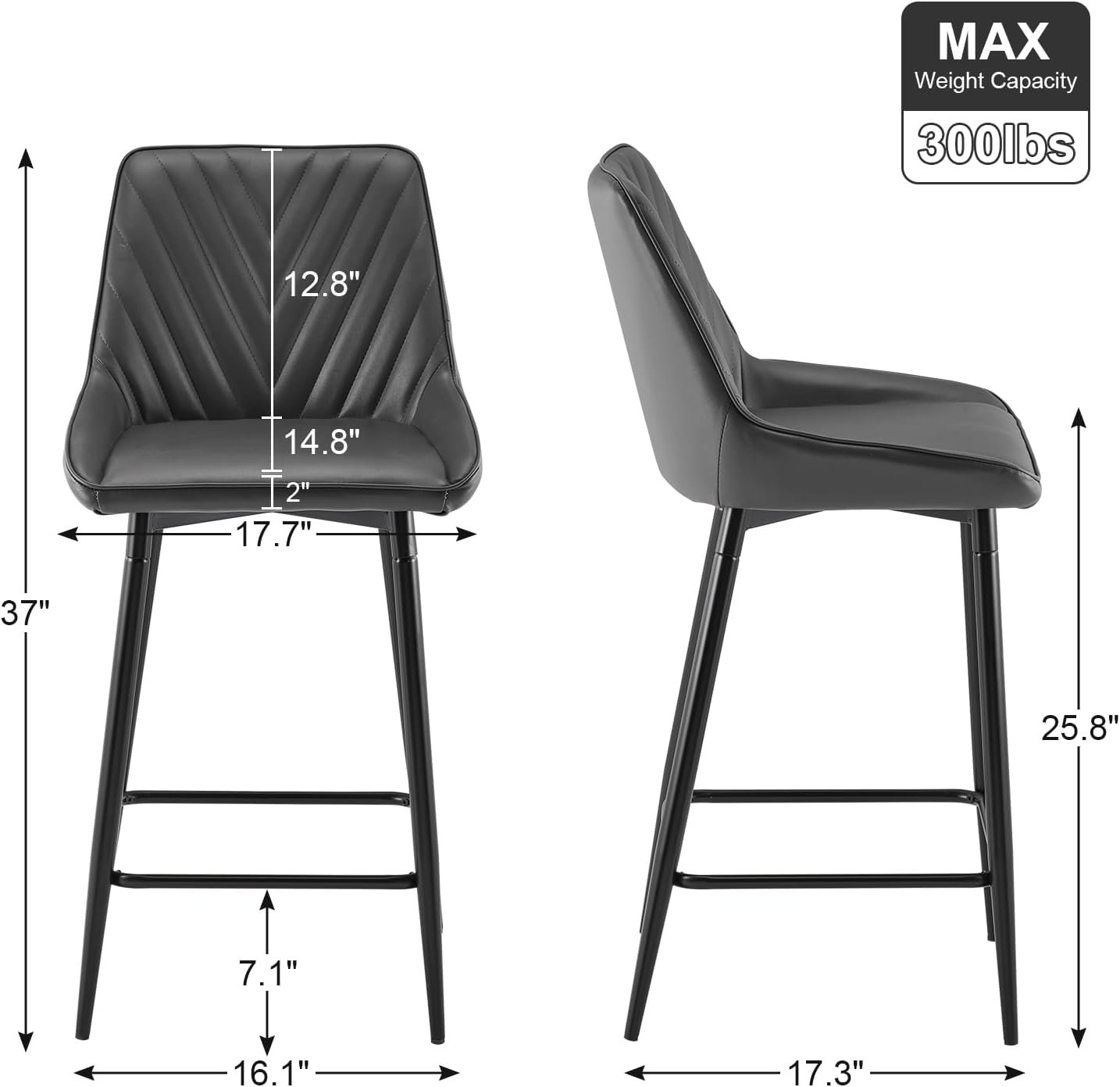 CLIPOP Juego de 4 taburetes de bar de altura de mostrador, taburete de bar de piel sintética con respaldo (patrón de flecha), asiento tapizado,