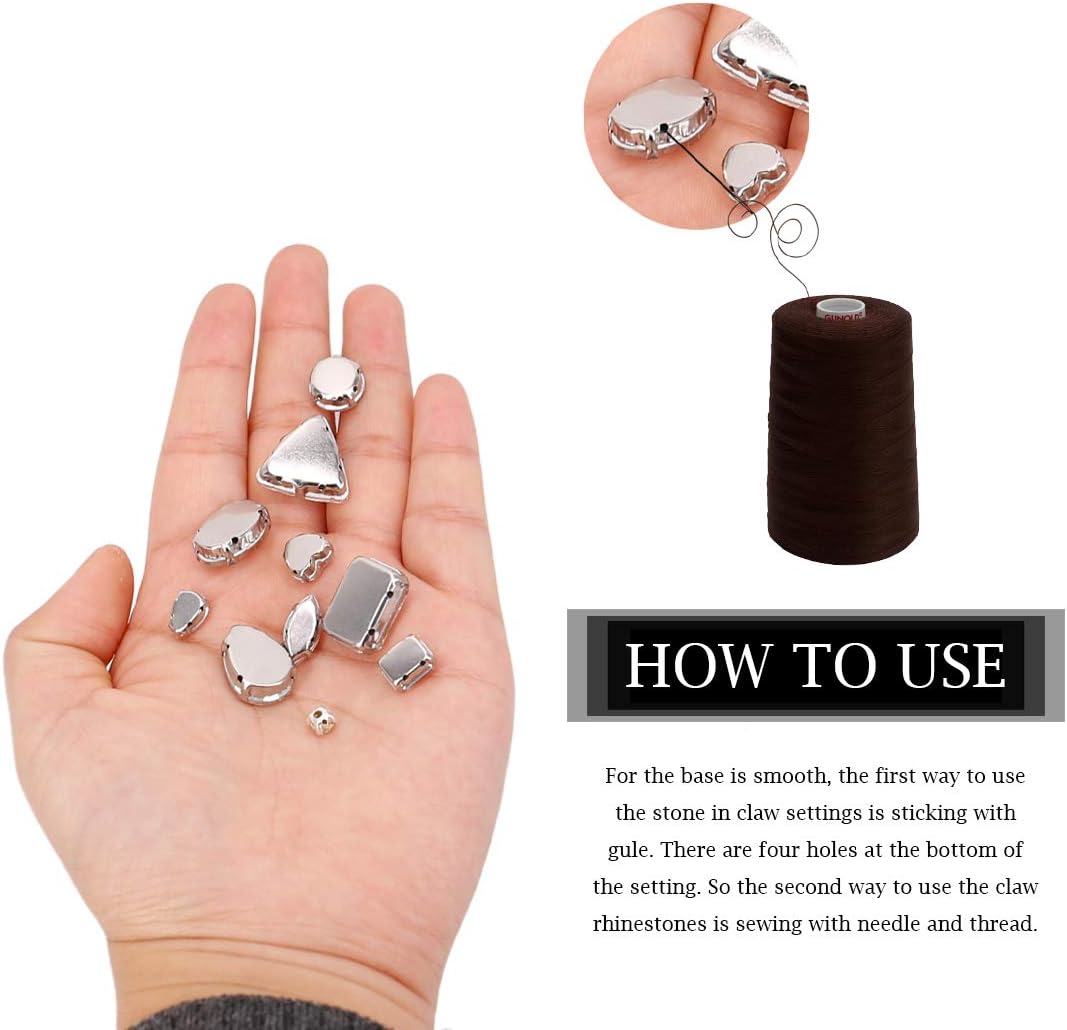 TANOSII 100 diamantes de imitación para coser con formas mixtas, gemas de cristal para coser en gemas de cristal, parte trasera plana con garra