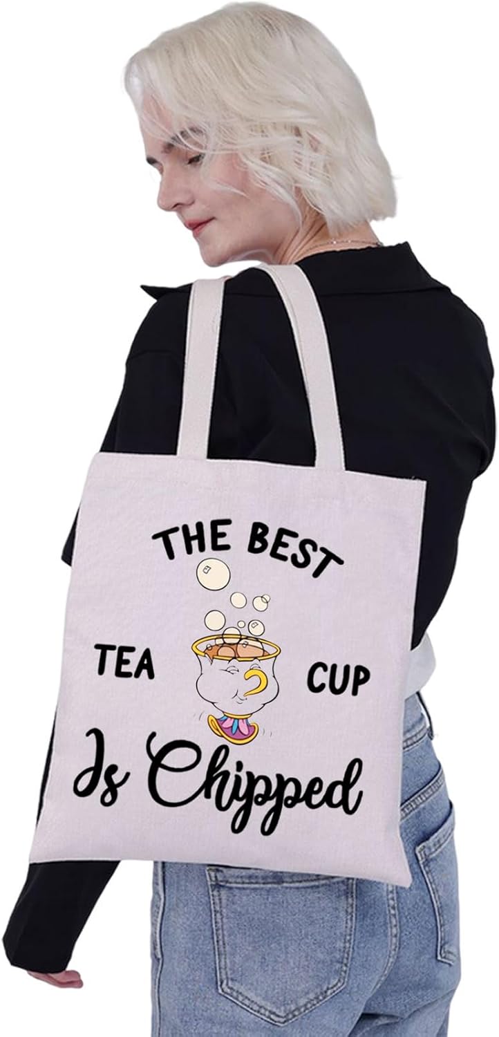 G2TUP Chip and Mrs Potts Bolso de hombro Tea Party Tote The Best Teacup Is Chipped Bolsa de lona inspirada en Belle Beast