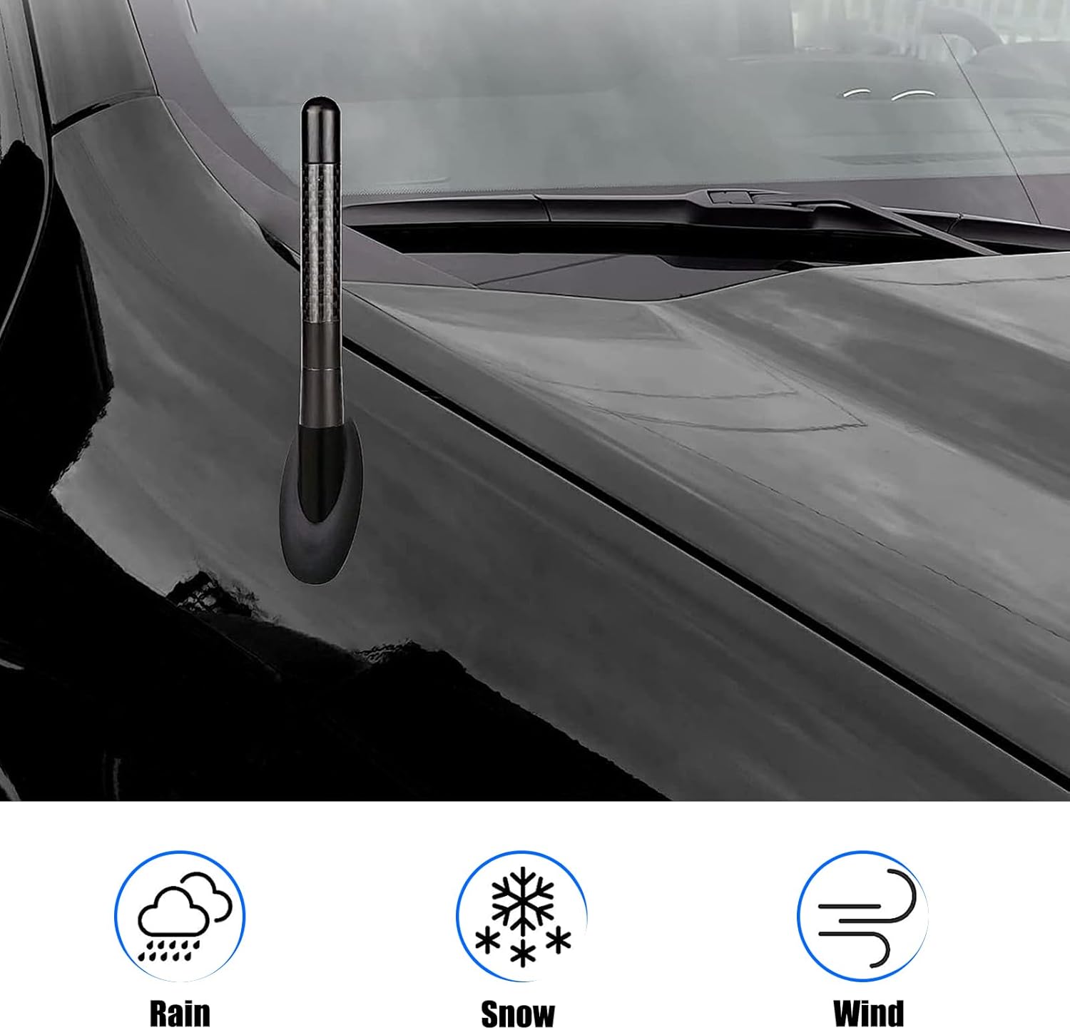 Pack-1 Antena de fibra de carbono para automóvil, bandera estadounidense, antena de radio de automóvil de superficie pulida de 4.72 pulgadas con