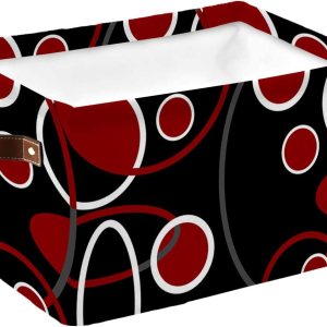 Red Black Geometric Storage Basket for Organizing Shelves, Collapsible Storage Bins Boxes with Handle, Modern Round Geometric Abstract Art Canvas Red Black Geometric Storage Basket for Organizing Shelves, Collapsible Storage Bins Boxes with Handle, Modern Round Geometric Abstract Art Canvas