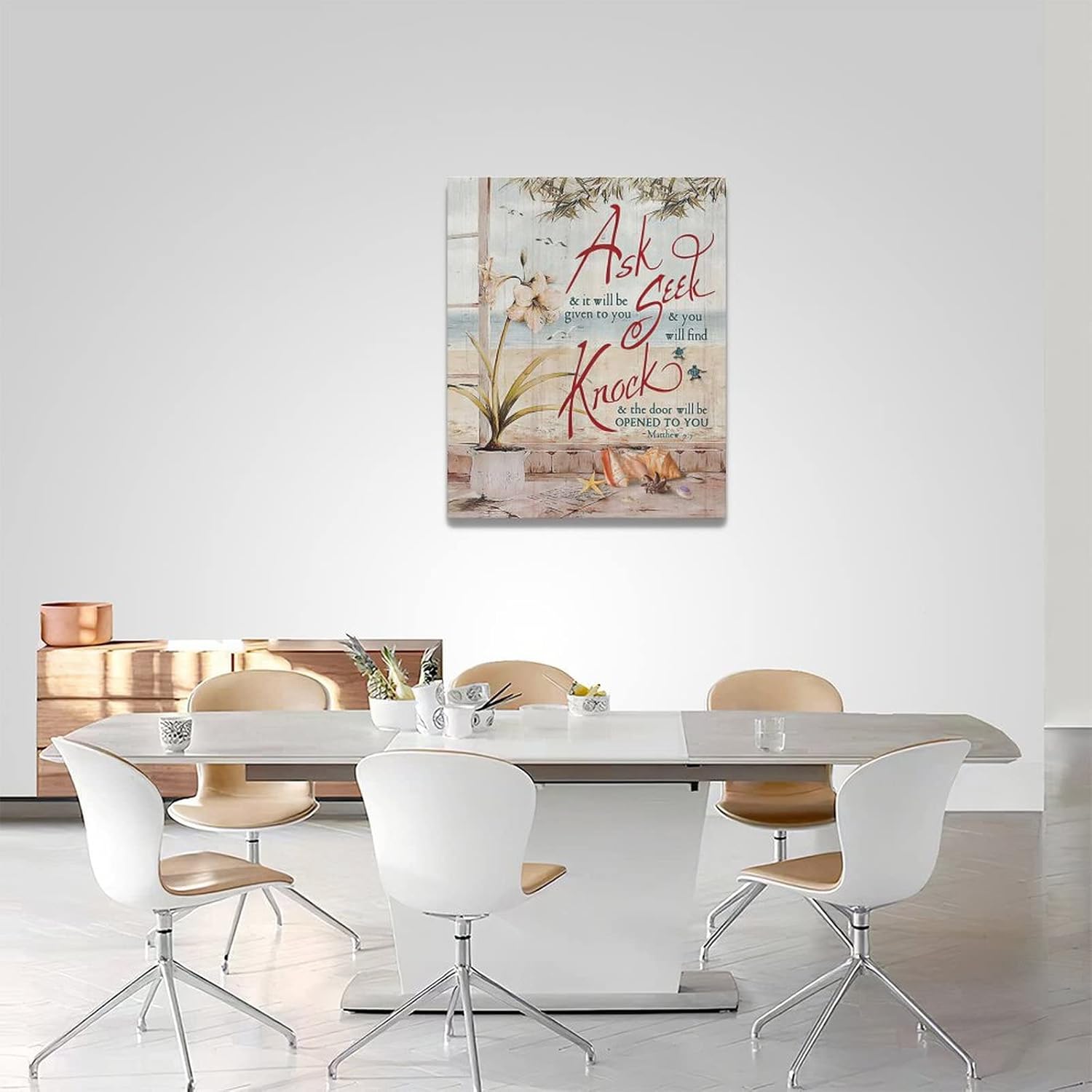 Arte de pared con versículo bíblico en la playa, escrituras cristianas, flores, imágenes, decoración de pared, impresiones en lienzo enmarcadas,