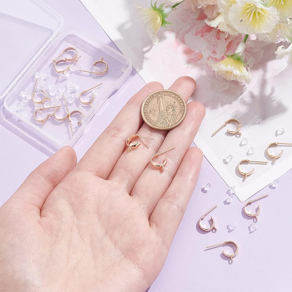 BENECREAT 16 piezas de aretes chapados en oro de 18 quilates, gancho de latón con bucles verticales, 40 tuercas de plástico para joyería de madre,