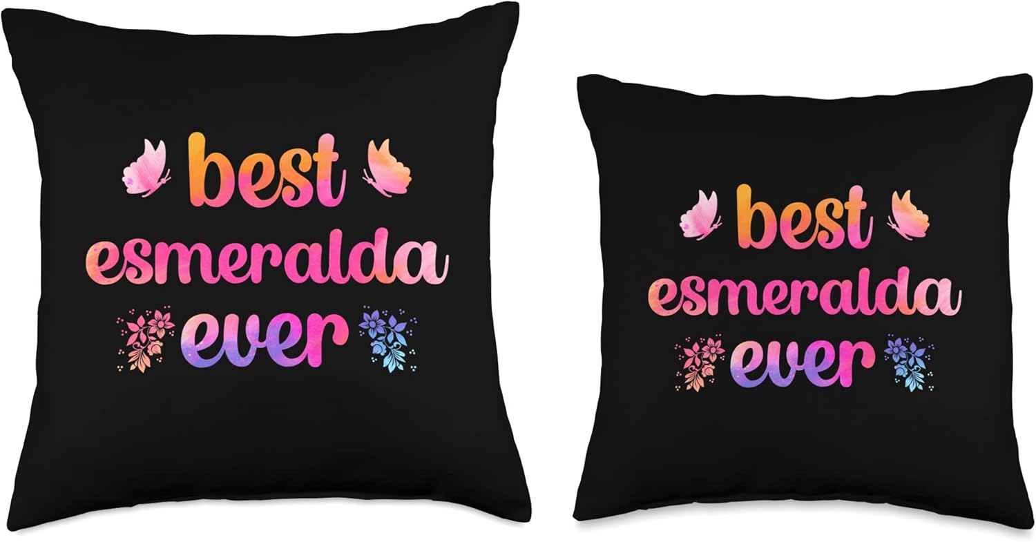 Watercolor Style With Esmeralda’s Name on It Best Ever Esmeralda Name Throw Pillow, 16×16, Multicolor
